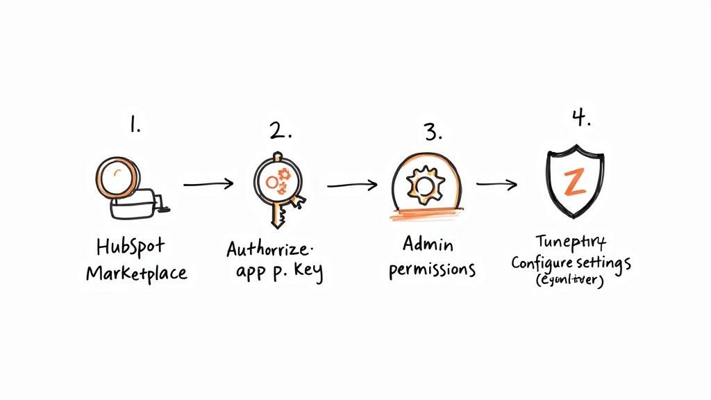 A 4-step diagram illustrating the setup and integration process for HubSpot and Zendesk.