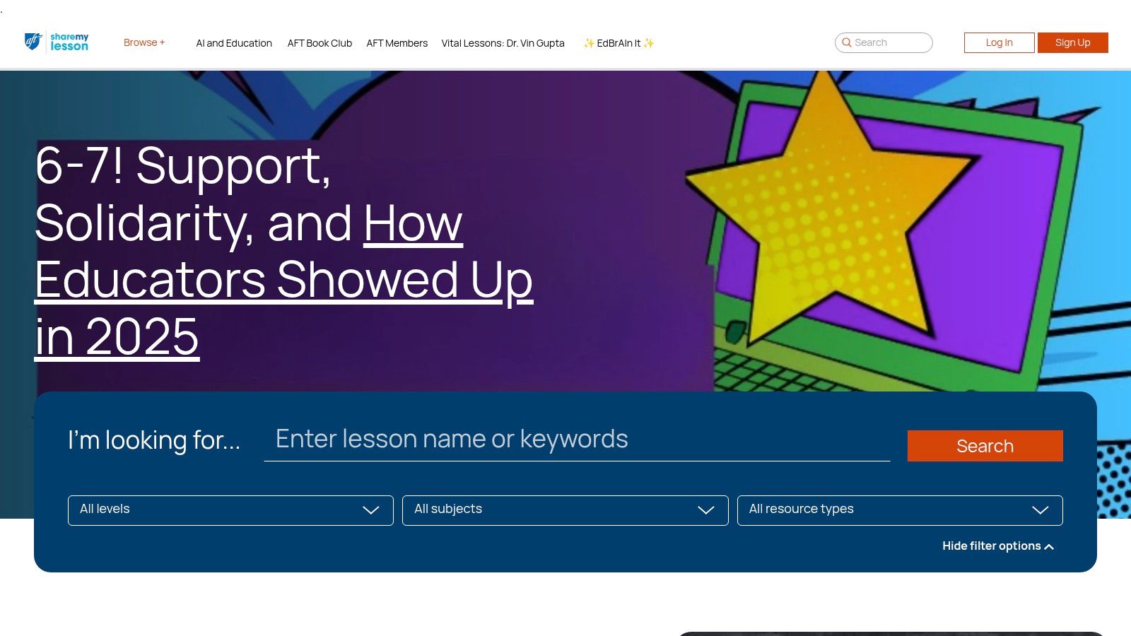 A screenshot of the Share My Lesson website's search results page for SEL lesson plans, showing various filter options.