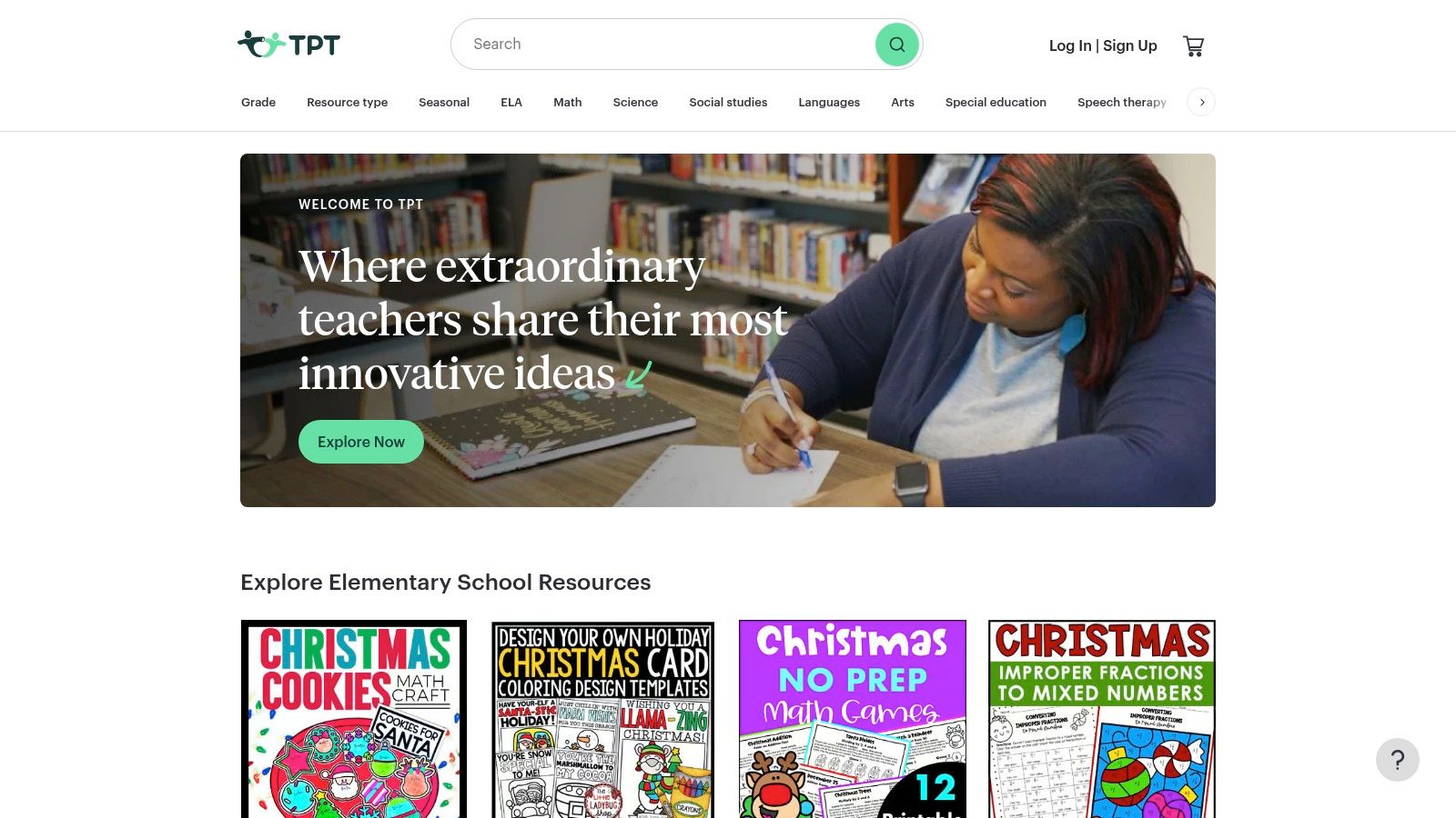 A screenshot of the Teachers Pay Teachers website showcasing various educational resources, including those for SEL lesson plans.