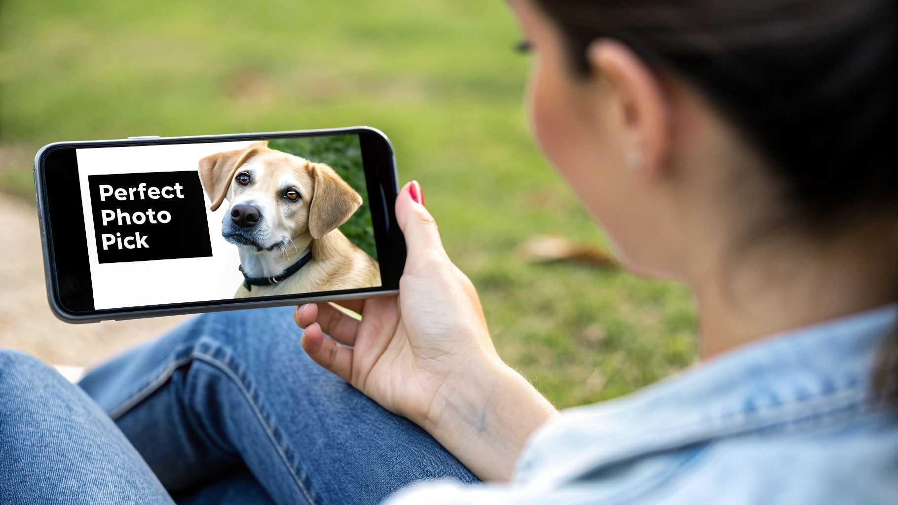 A close-up photo of a golden retriever looking directly at the camera with a blurred green background.