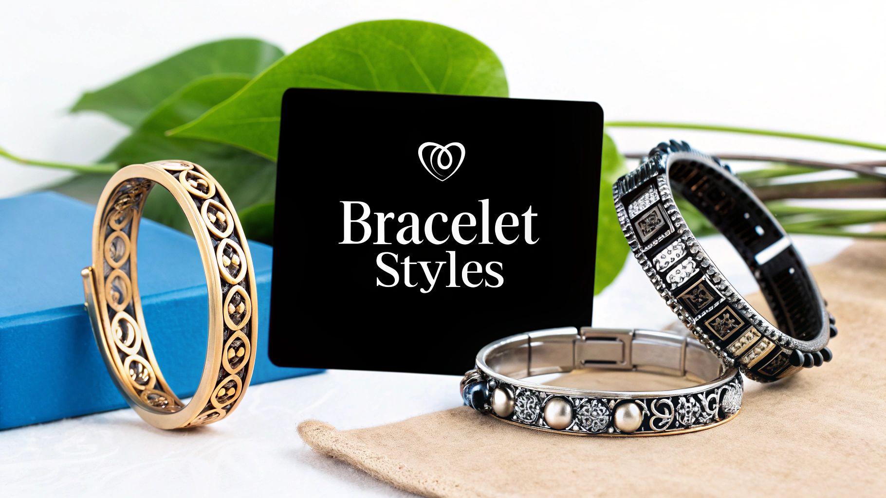 A collection of different pet memorial bracelets made from silver, leather, and beads.