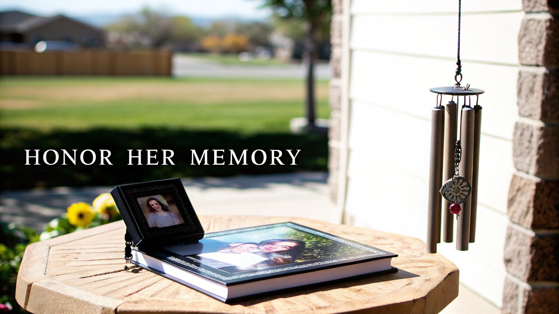 A woman holding a memorial necklace close to her heart, with a soft, comforting light.