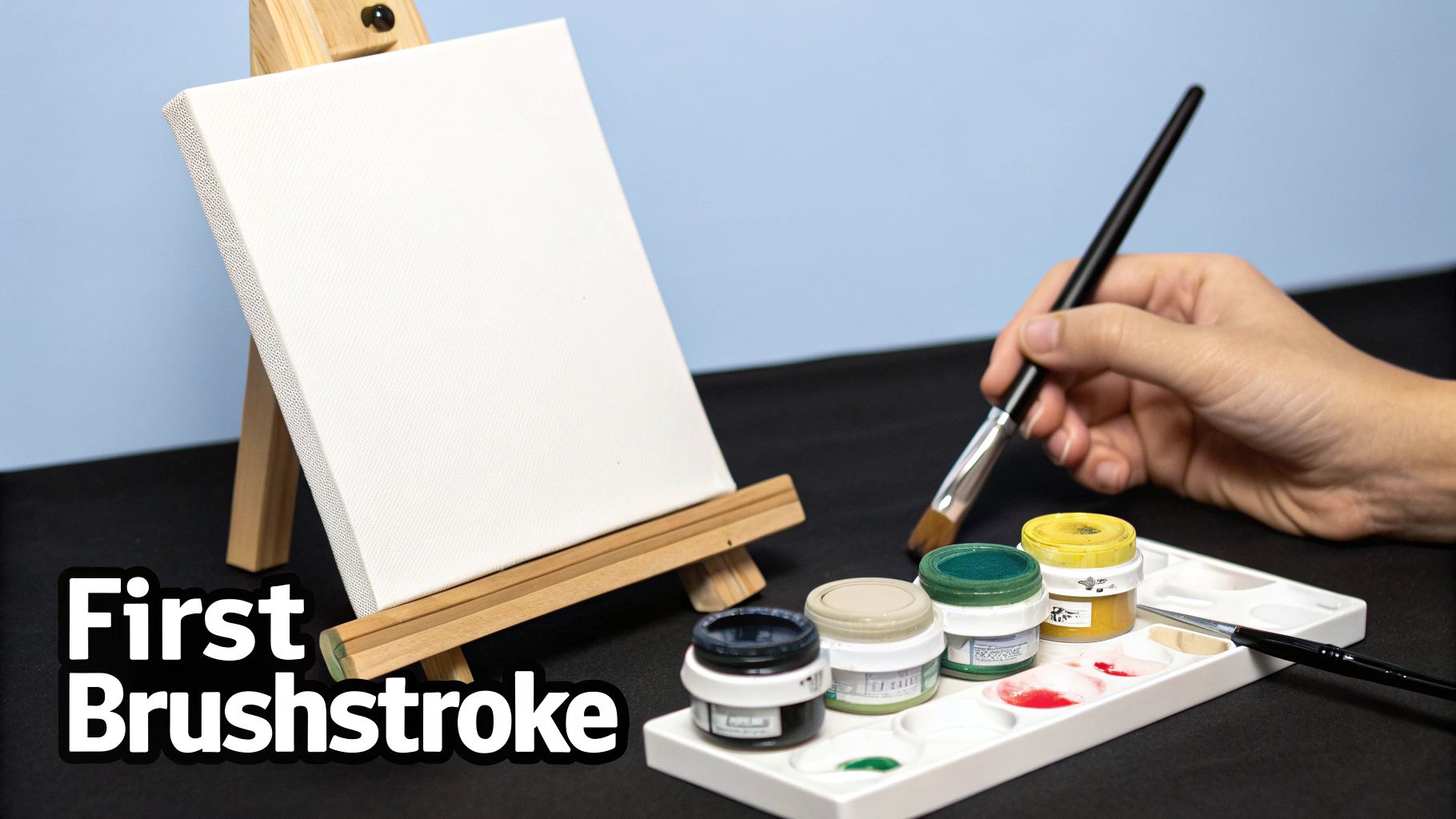 A person's hand holding a paintbrush, carefully filling in a numbered section on a paint-by-numbers canvas.