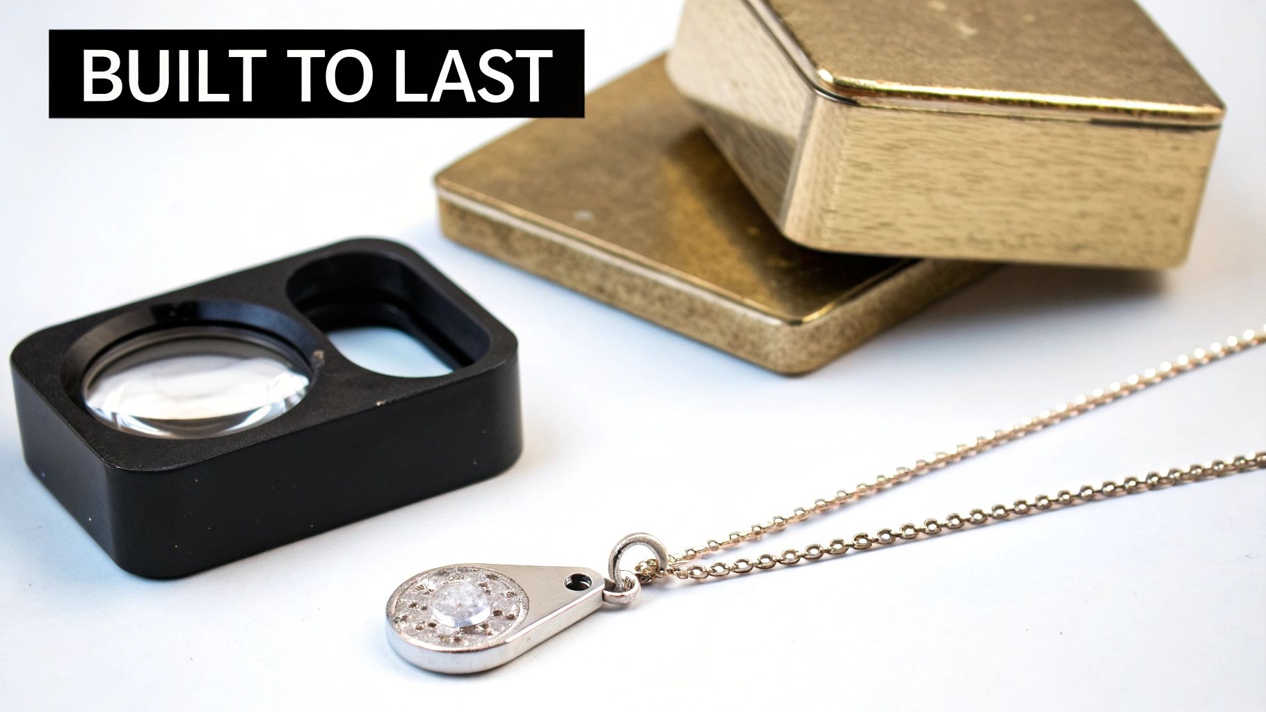 A collection of silver and gold jewelry pieces showcasing different materials and quality.