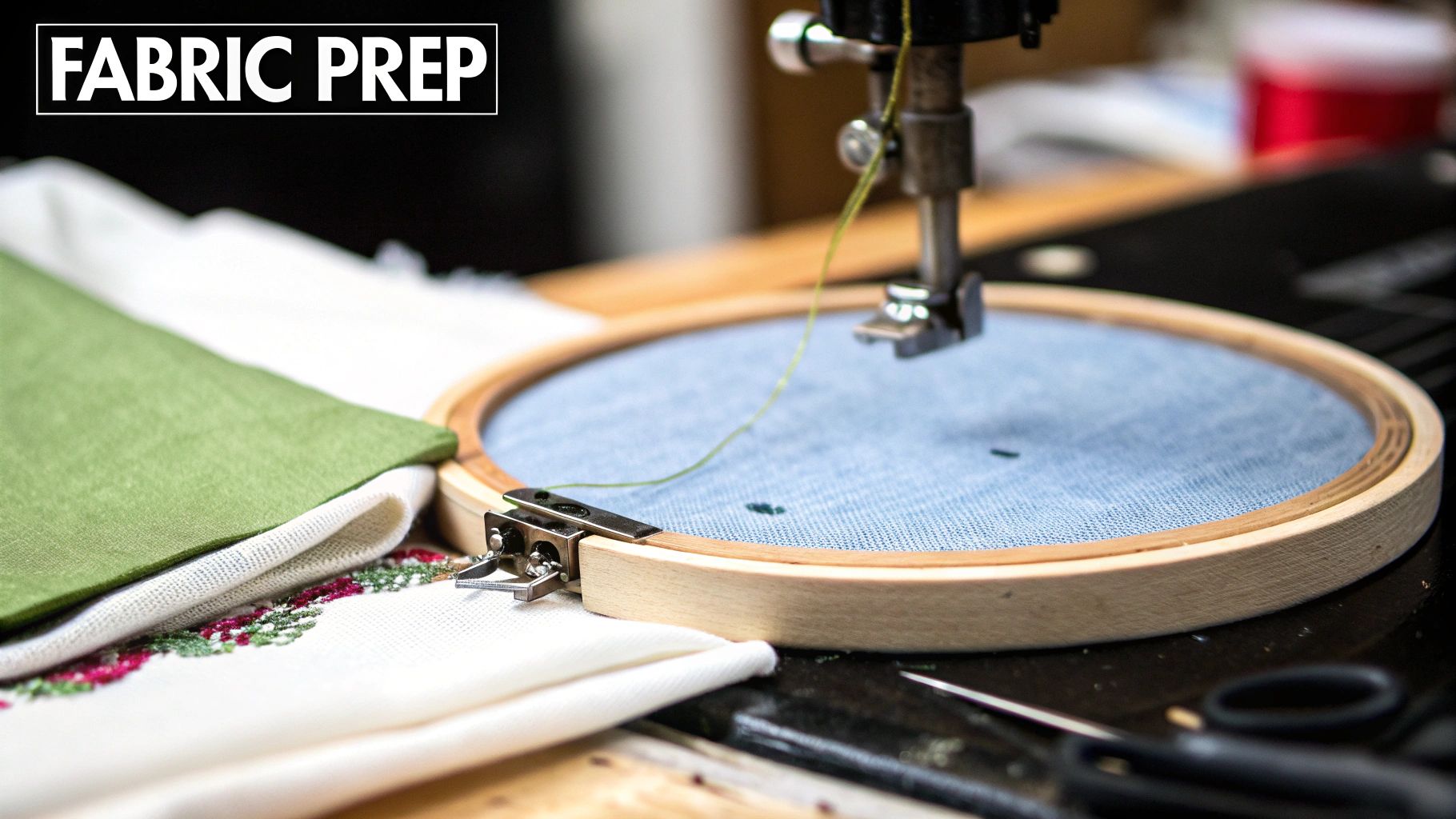 A finished cross stitch piece being carefully ironed from the back on a soft towel to protect the stitches.