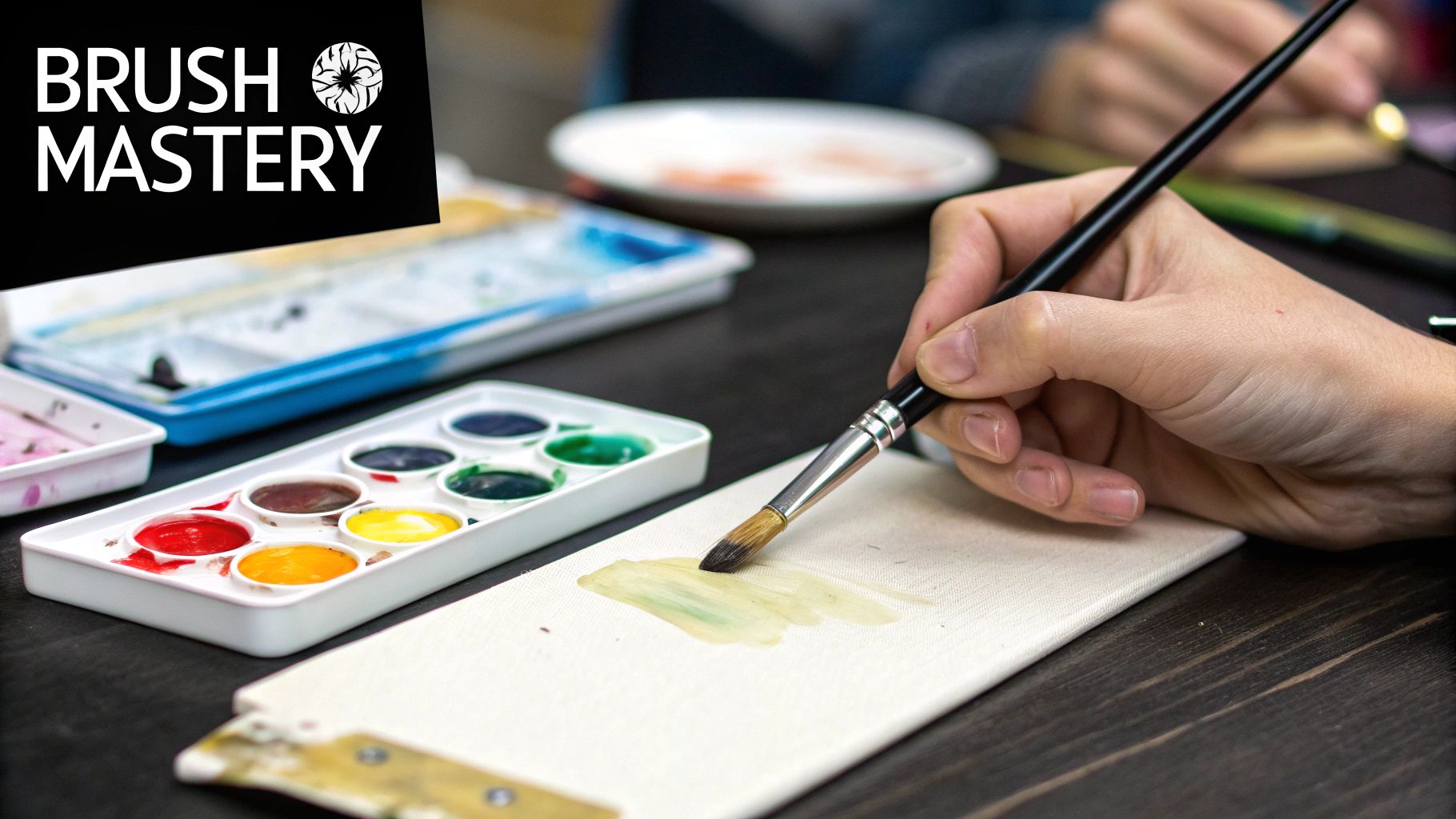A close-up shot of a person's hand holding a paintbrush, carefully filling in a numbered section of a paint-by-numbers canvas.