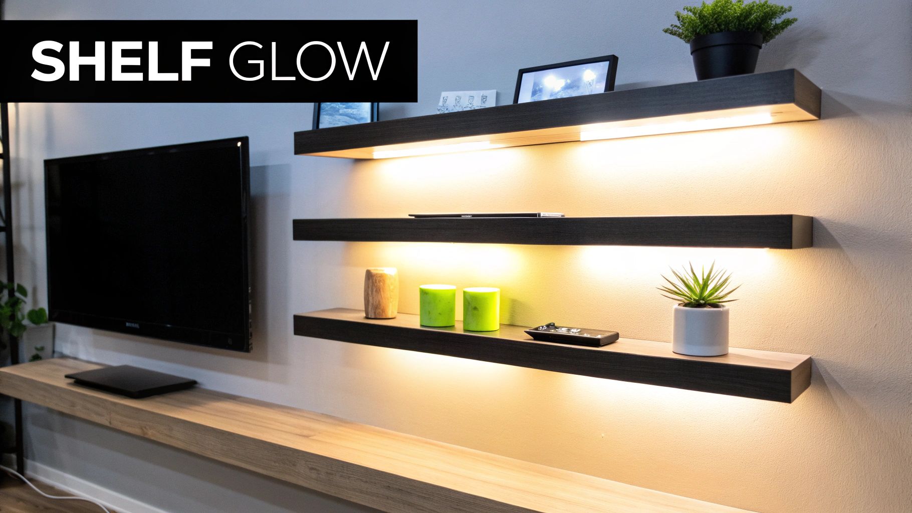 Floating Shelves with LED Lighting