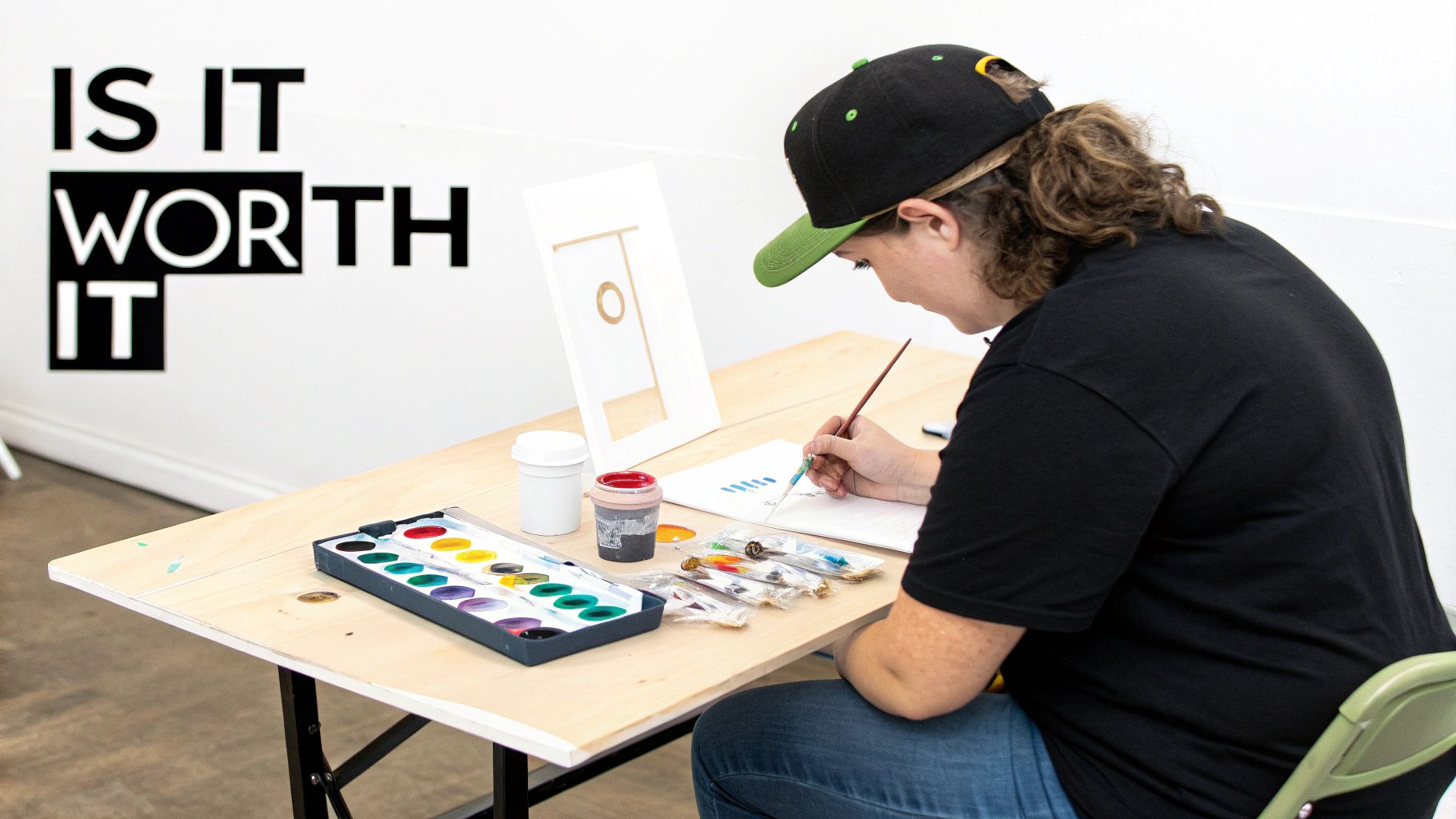 A person enjoying painting a Canvas by Numbers kit at home