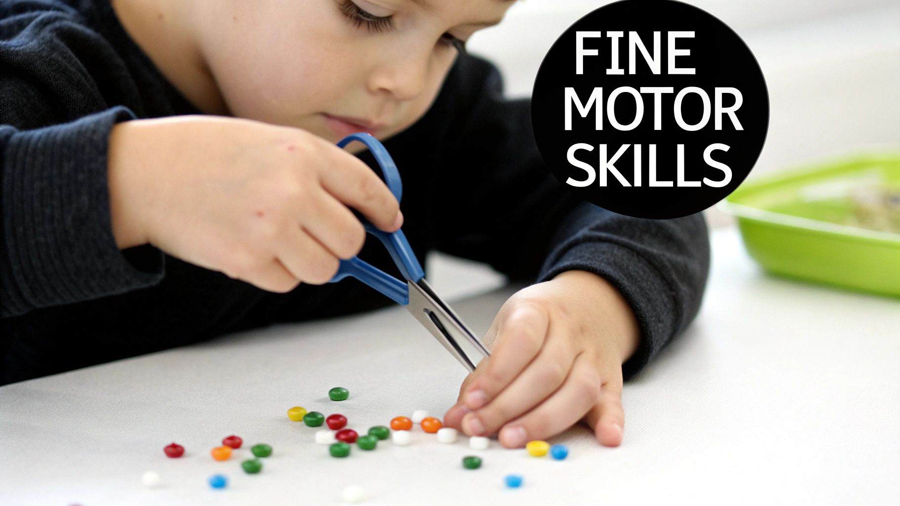 A child carefully using a paintbrush on a paint-by-number canvas, demonstrating fine motor skills.