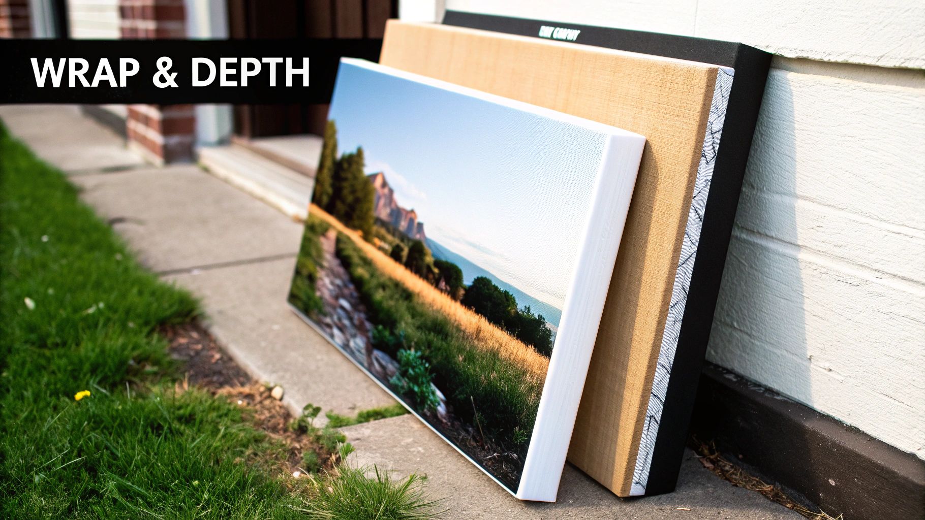 Two different custom canvas prints side-by-side, one with a gallery wrap and the other with a museum wrap, illustrating the visual differences.