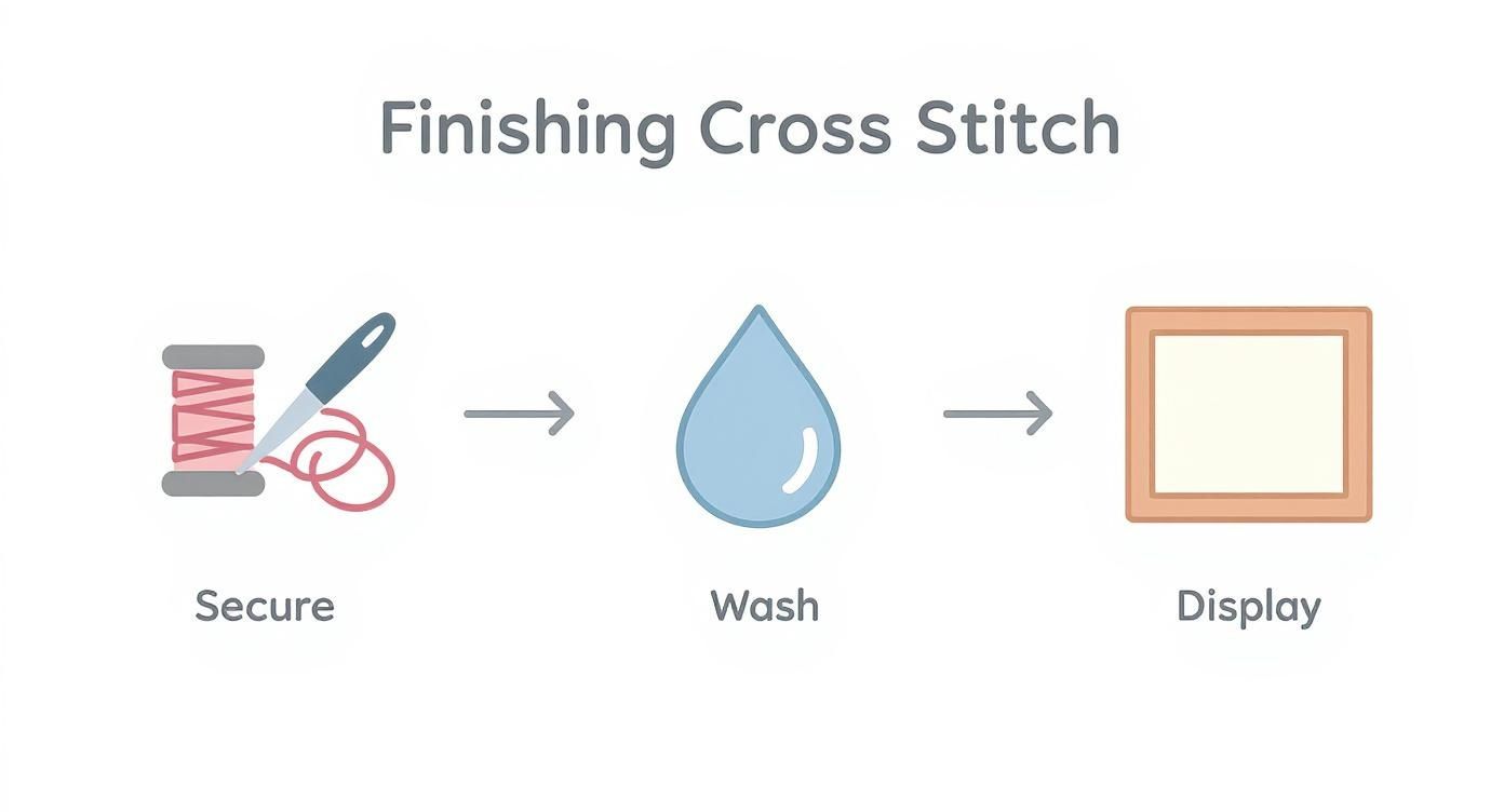 Infographic about how to end a cross stitch