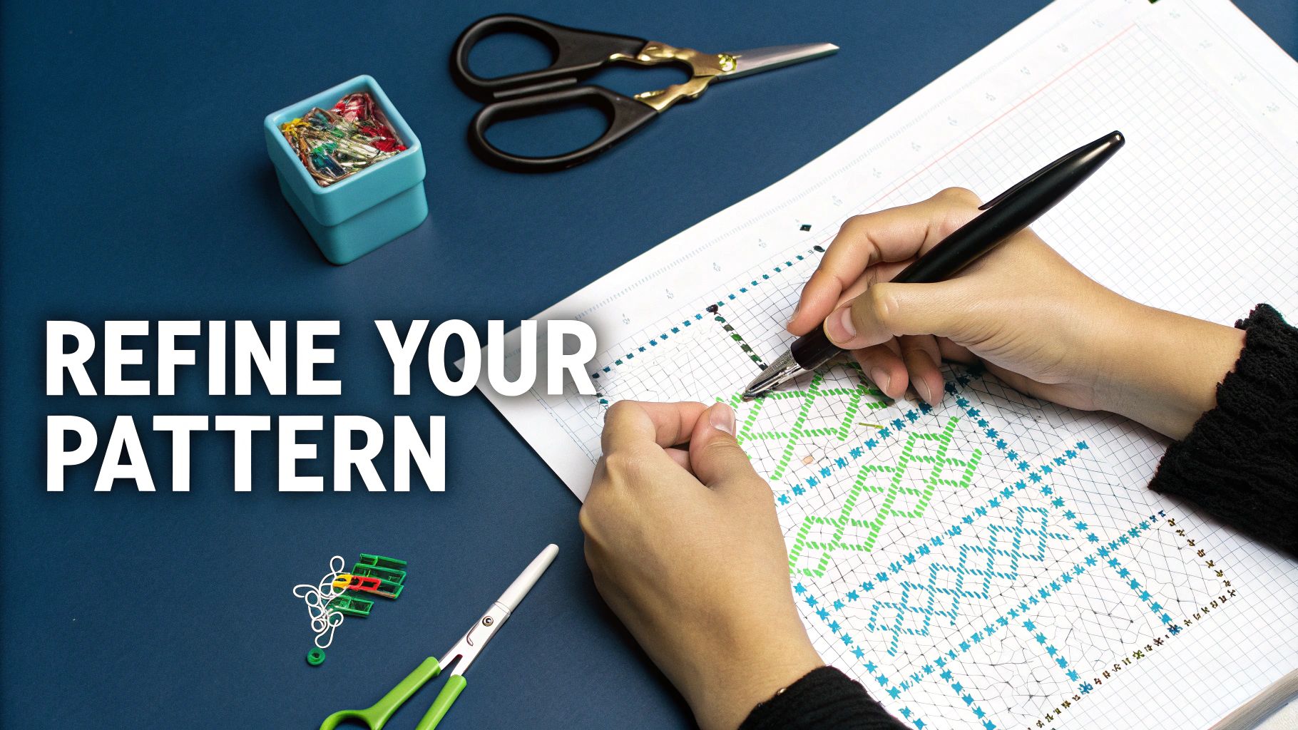 A detailed and colorful cross stitch pattern being worked on with a needle and thread