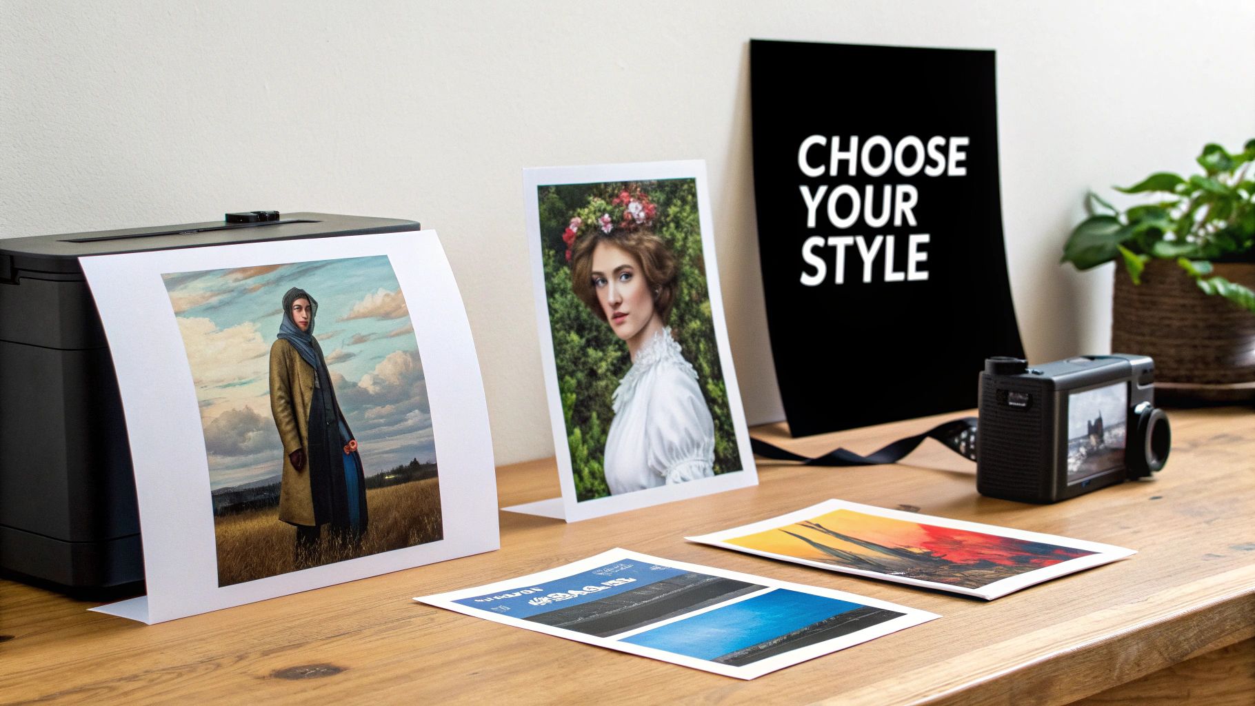 A split image showing a photograph on one side and its artistic, painted version on the other.