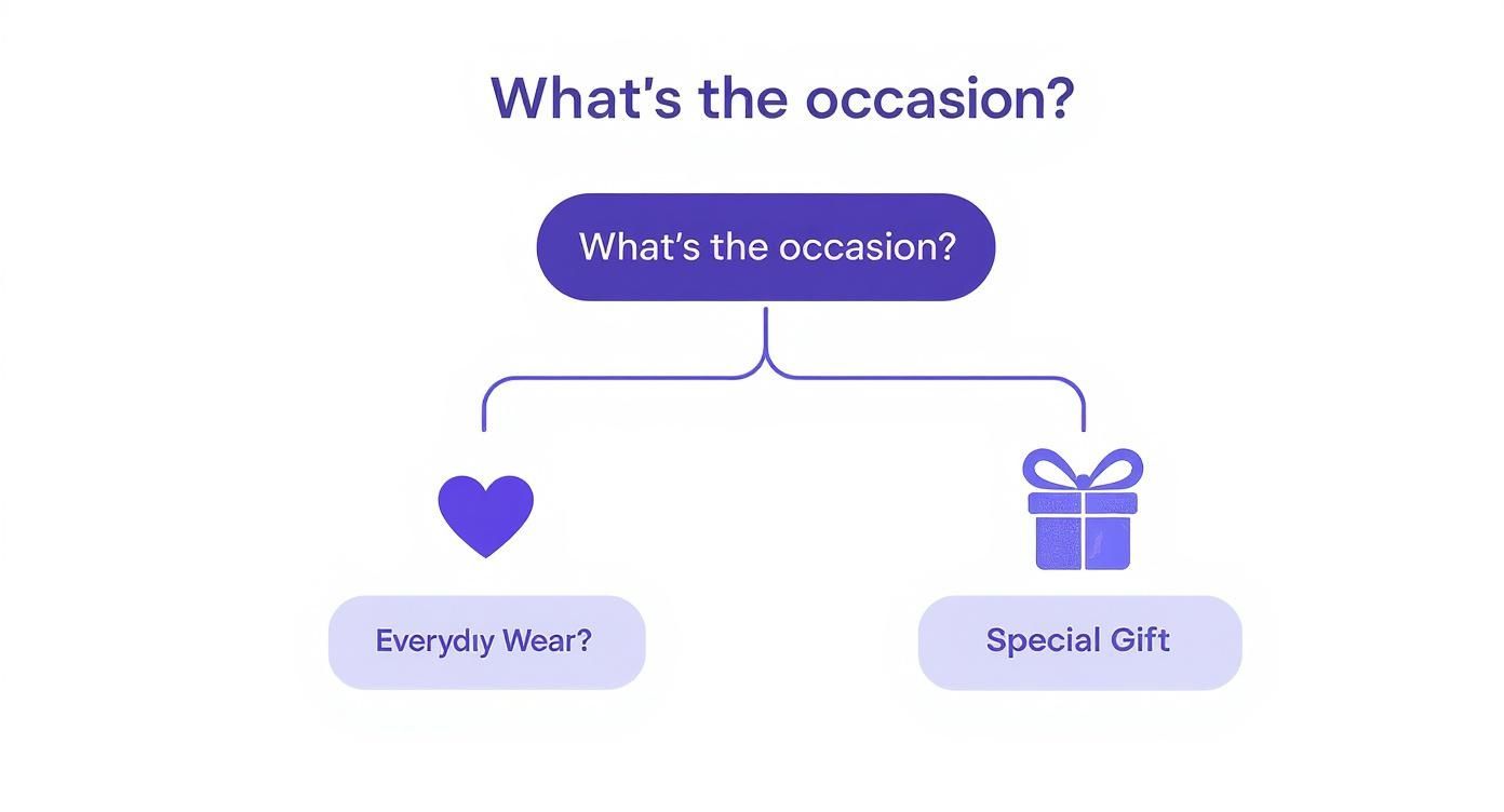 A diagram asking 'What's the occasion?' with two options: 'Everyday Wear?' indicated by a heart icon, and 'Special Gift' by a gift box icon.
