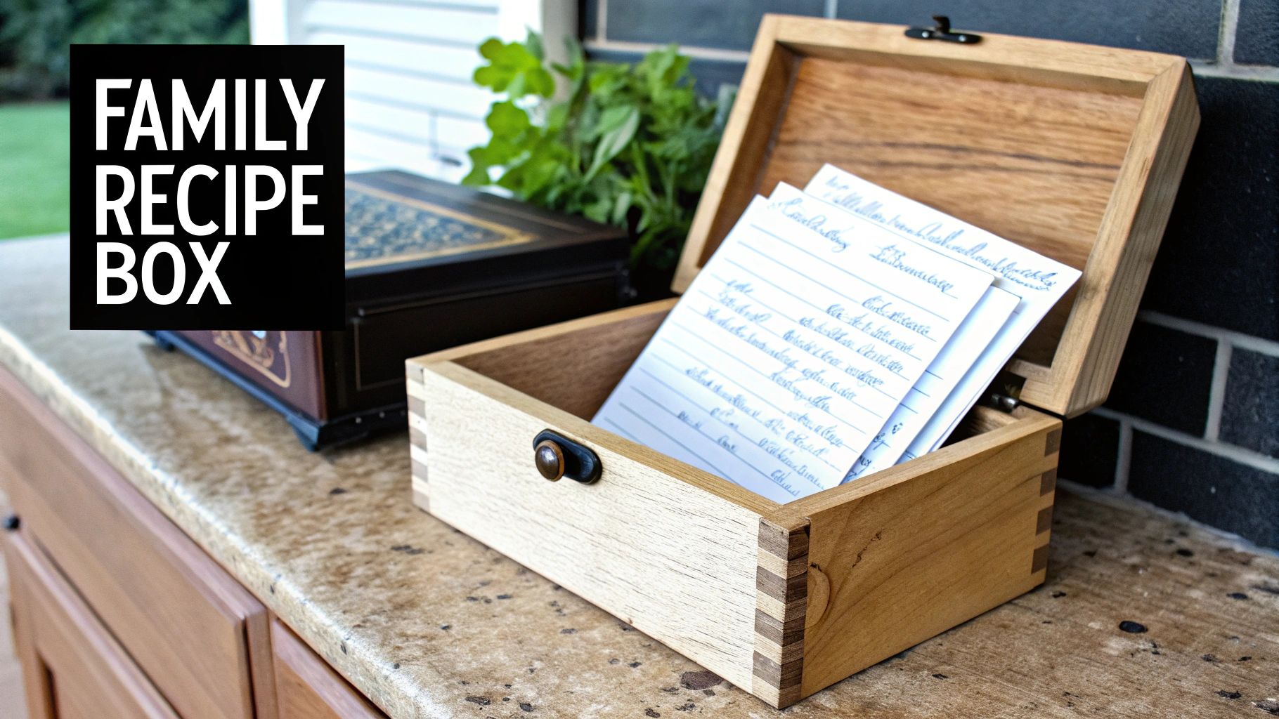 Handcrafted Wooden Recipe Box with Family Recipes