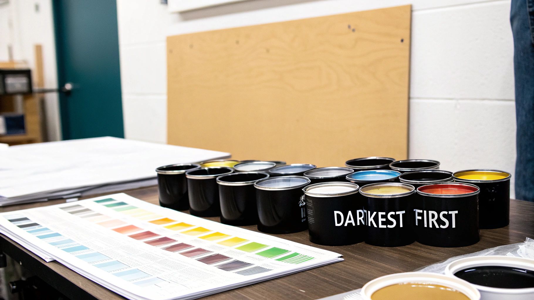 A paint-by-numbers canvas being worked on, showing the darker colors being filled in first, surrounded by empty lighter-colored sections.