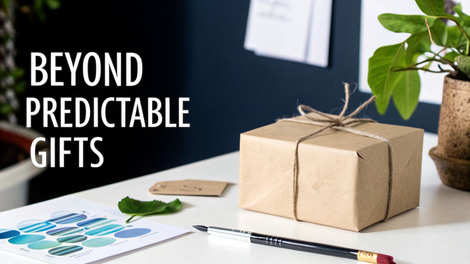 A thoughtful woman looking at a selection of unique, artisanal gifts.