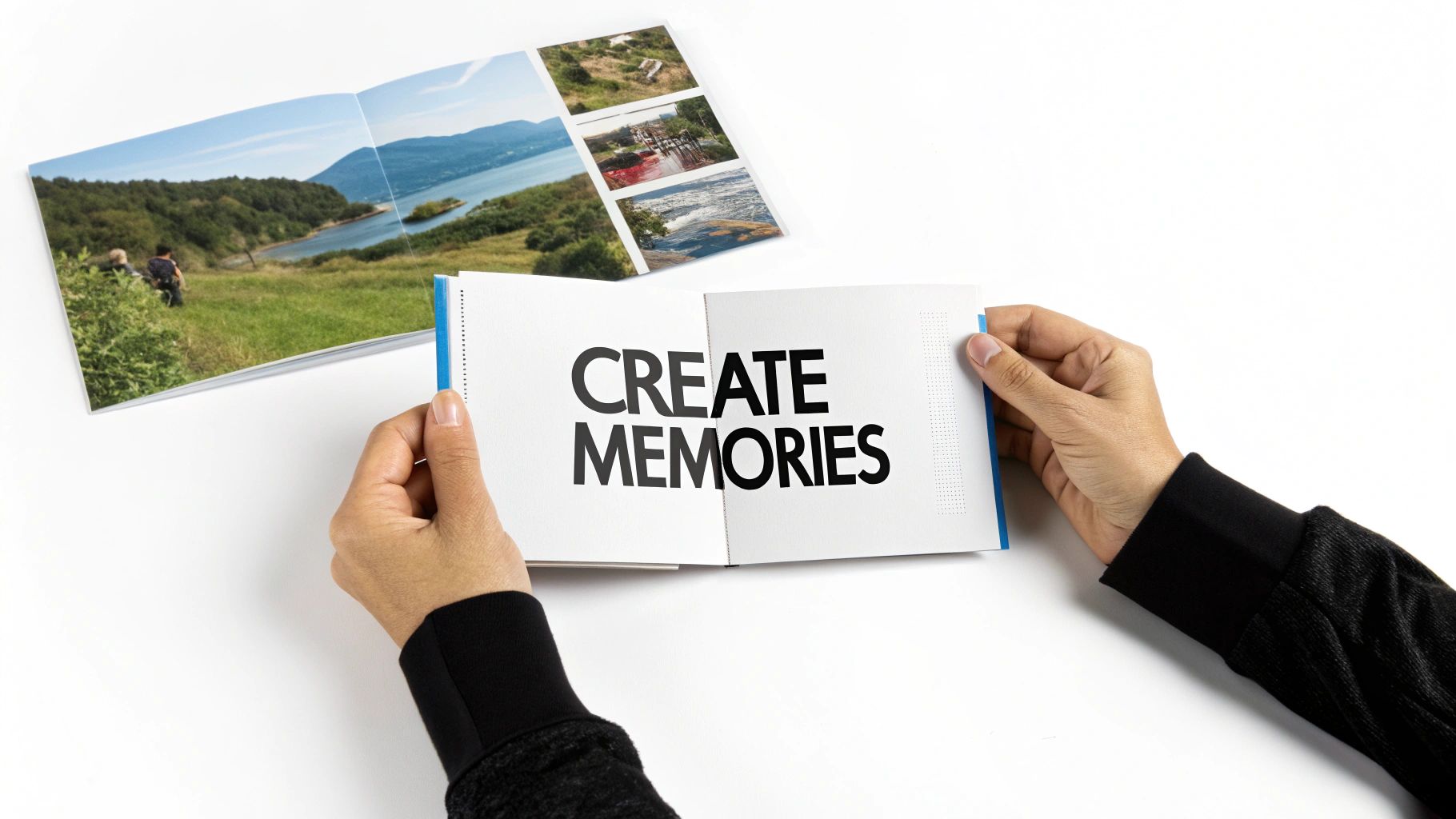 Two people holding hands, looking at a beautiful scenic mountain range during a trip.