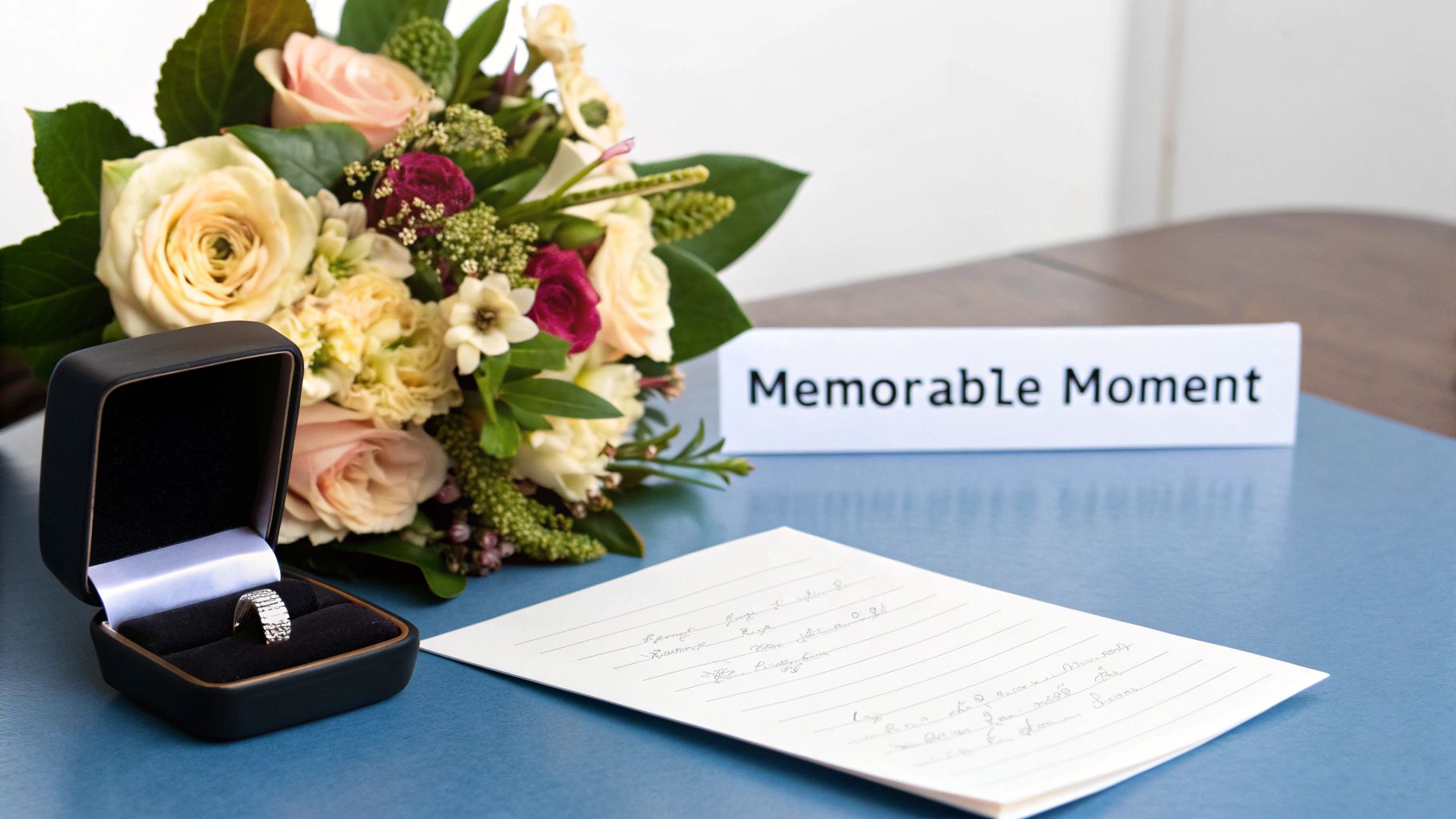 A woman happily receiving a beautifully wrapped gift box with flowers.