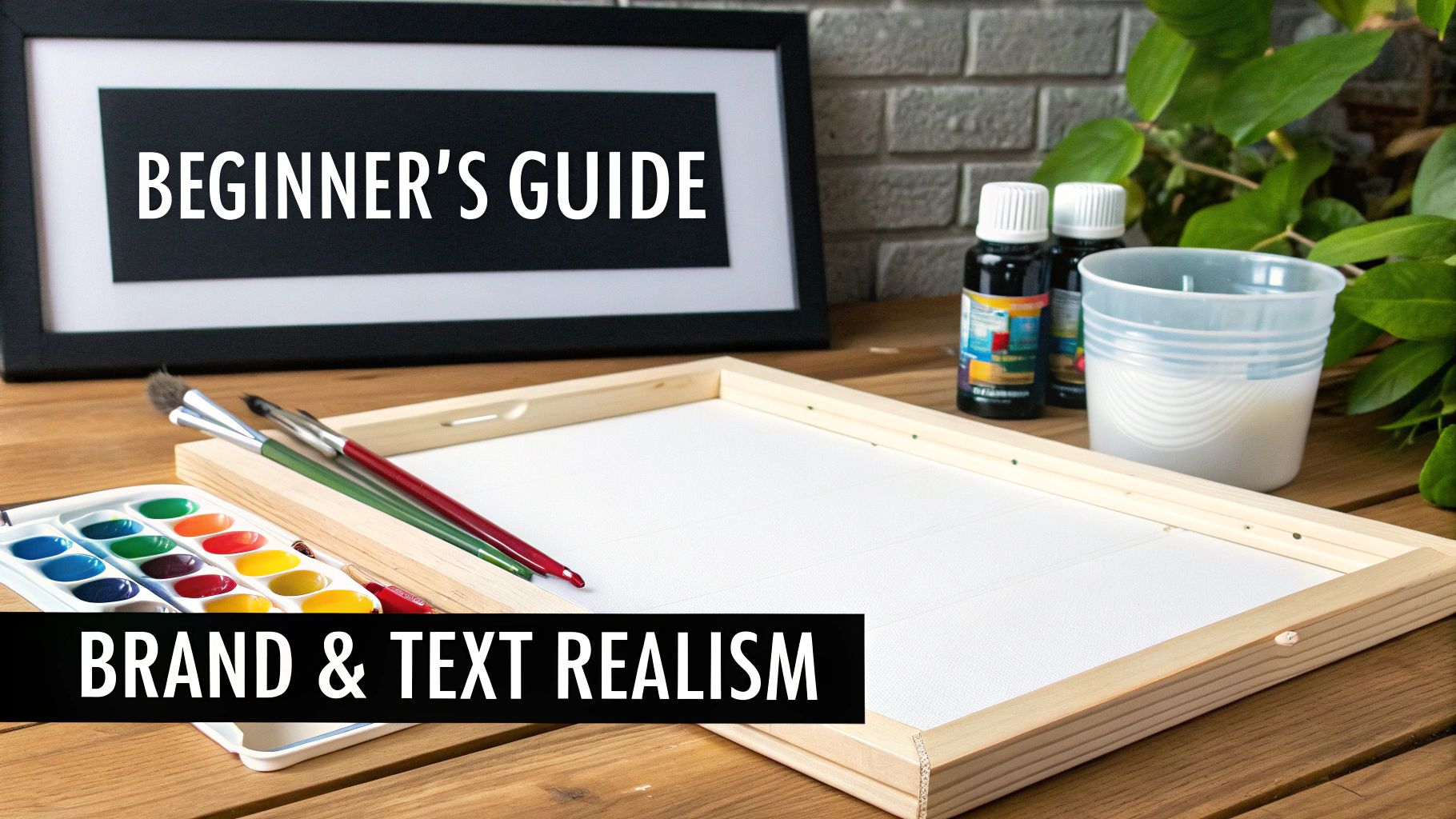 A beginner's guide to art supplies, featuring watercolors, brushes, paints, and a blank canvas.
