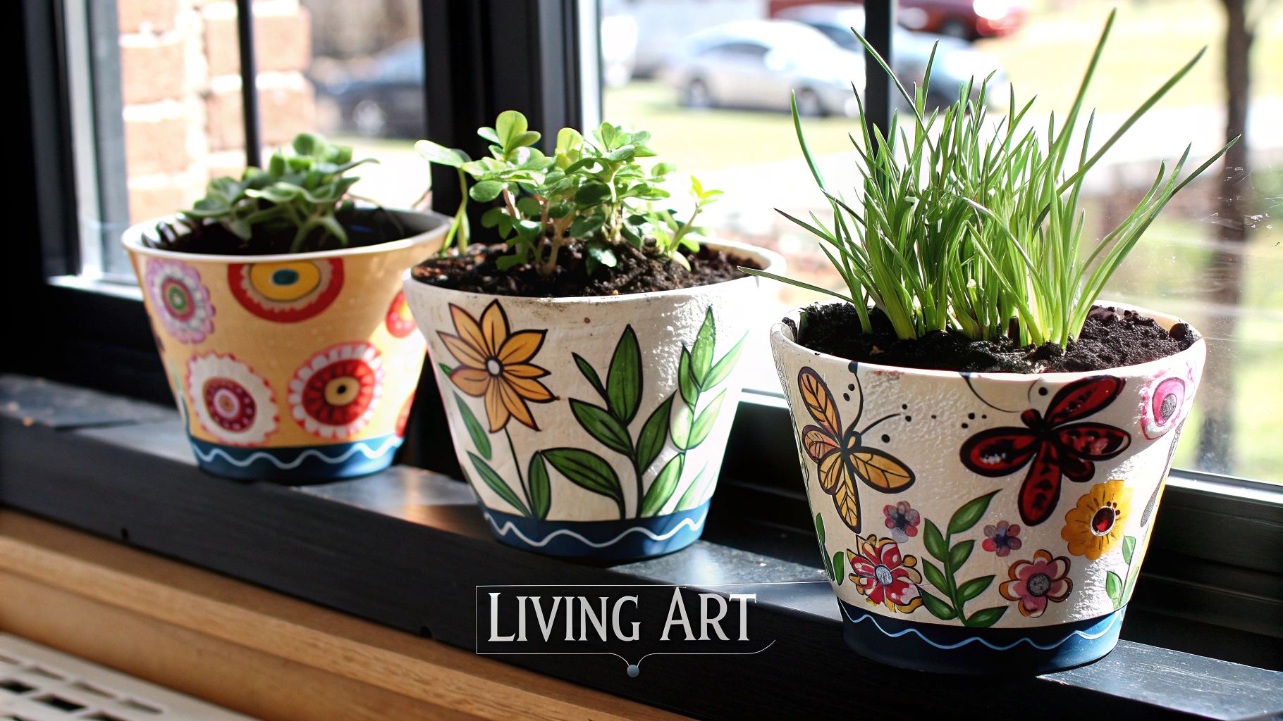Hand-Painted Flower Pots with Plants