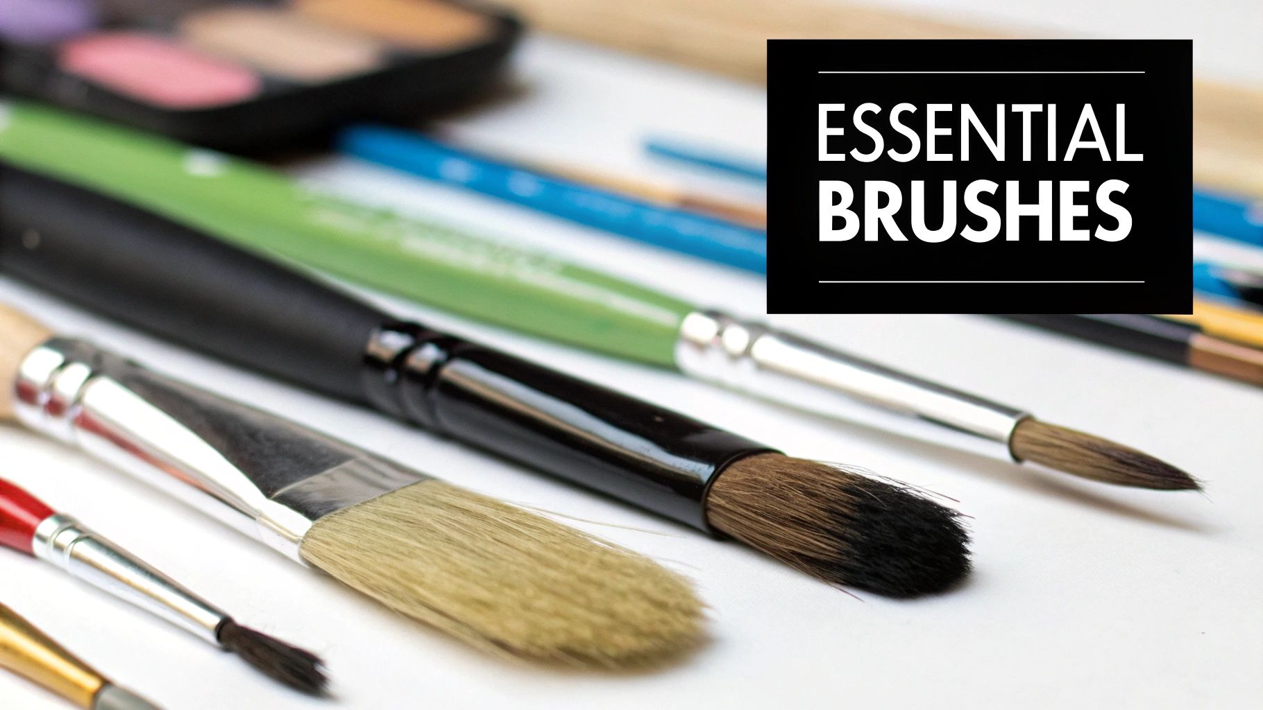 A vibrant collection of acrylic paints, brushes, and a palette knife arranged on a wooden table, ready for a new artist.