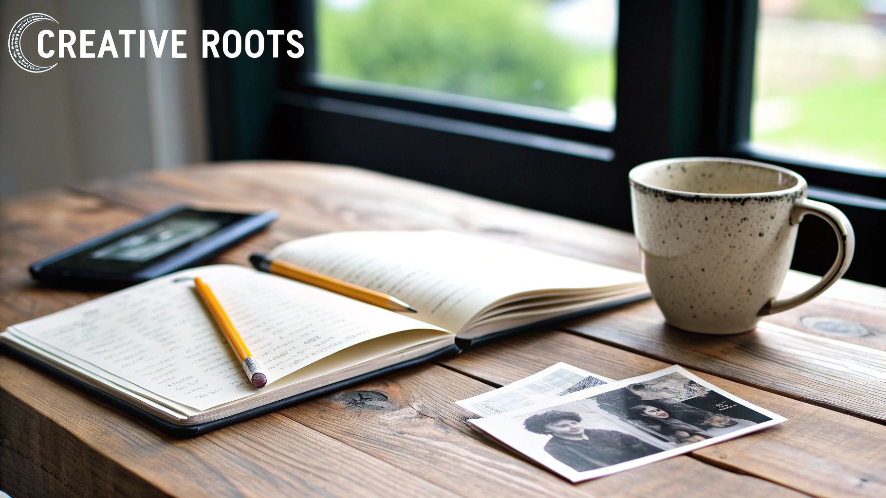 Vintage photograph of a person sketching in a notebook