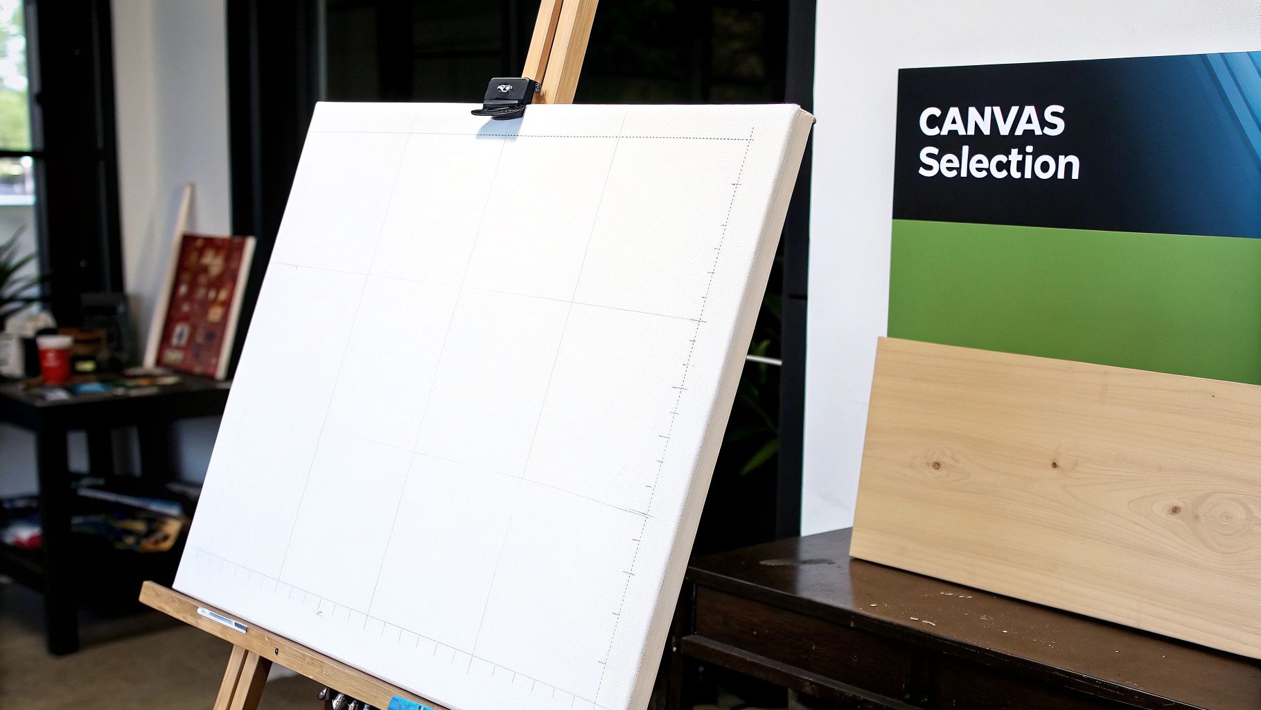 Woman focused on painting a colorful paint-by-numbers canvas at a wooden table.