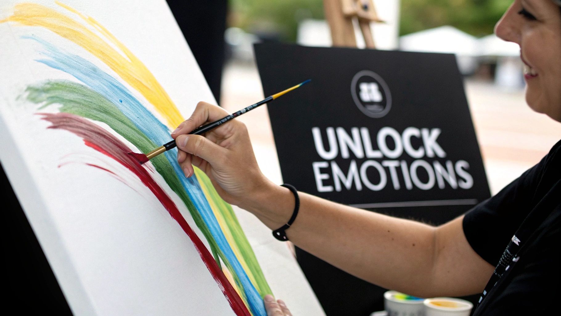 An abstract painting with vibrant colors representing brain activity and emotions