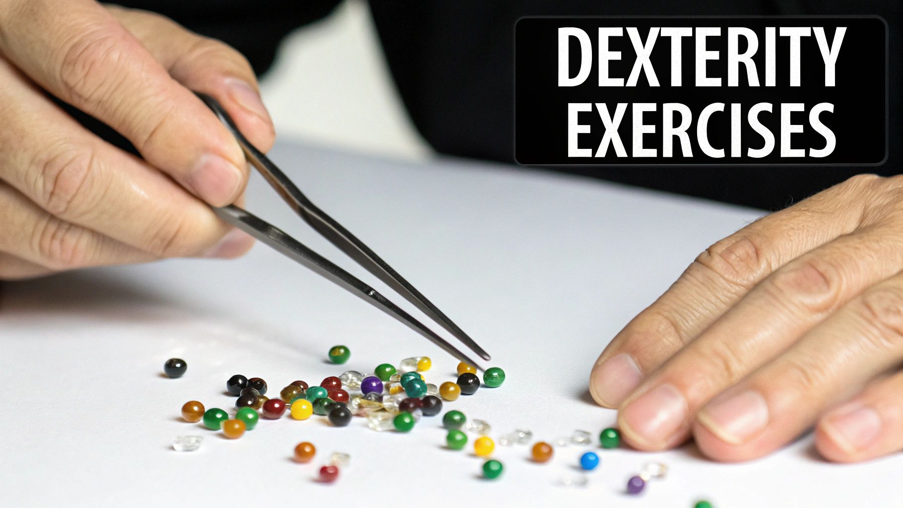 A person squeezing a stress ball to improve hand dexterity.