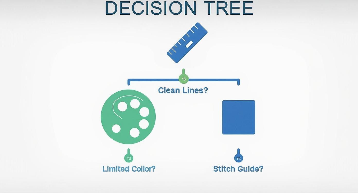 Infographic decision tree for choosing beginner embroidery patterns free