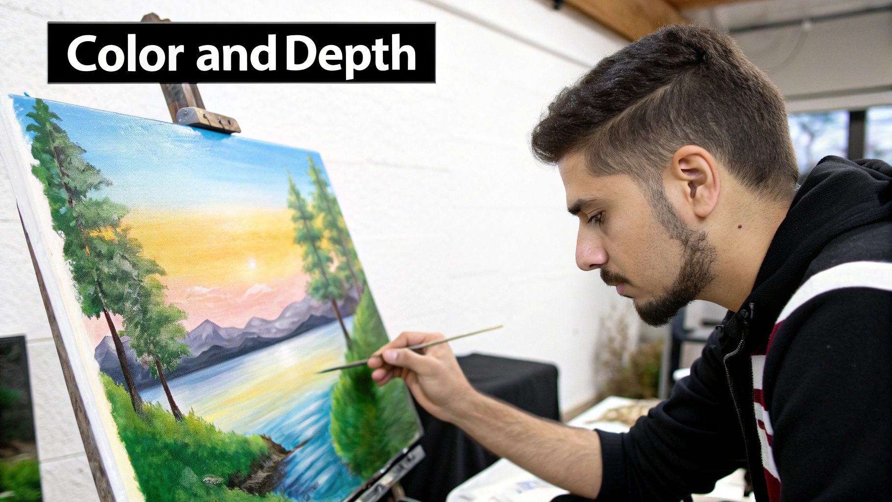 A vibrant, close-up shot of an artist's palette with various mixed colors, showcasing depth and texture.