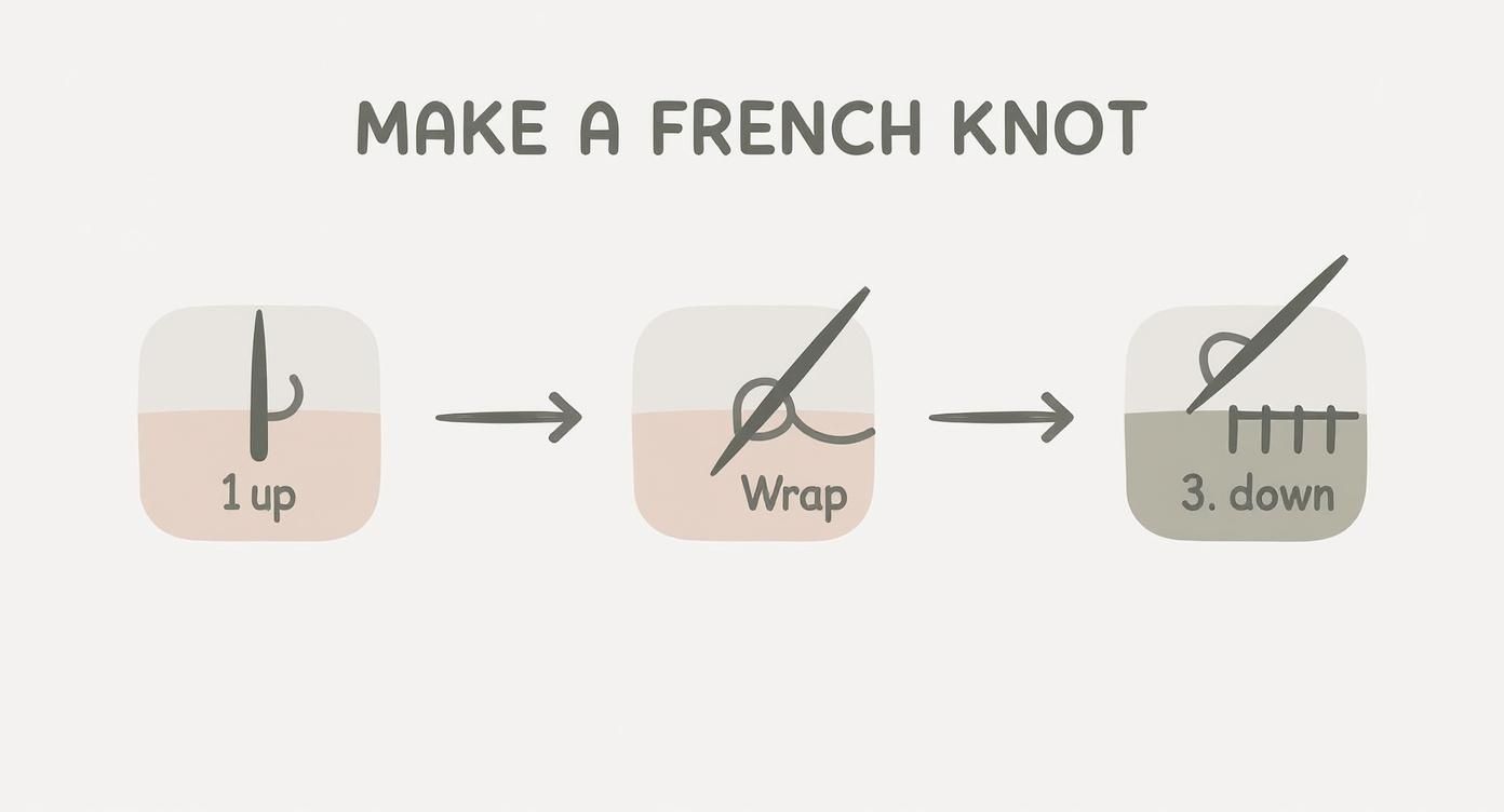 Infographic about how to do a cross stitch french knot