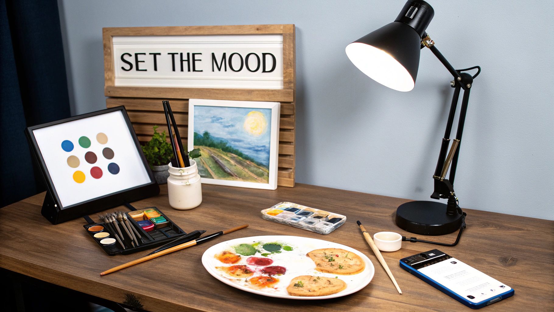 A couple painting together in a cozy, well-lit room.