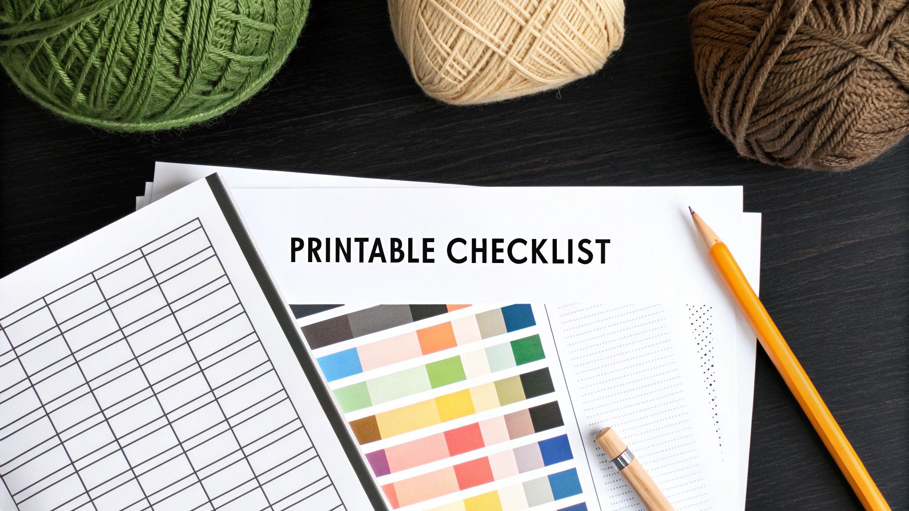 A printable DMC color chart with swatches and checkboxes for inventory tracking.