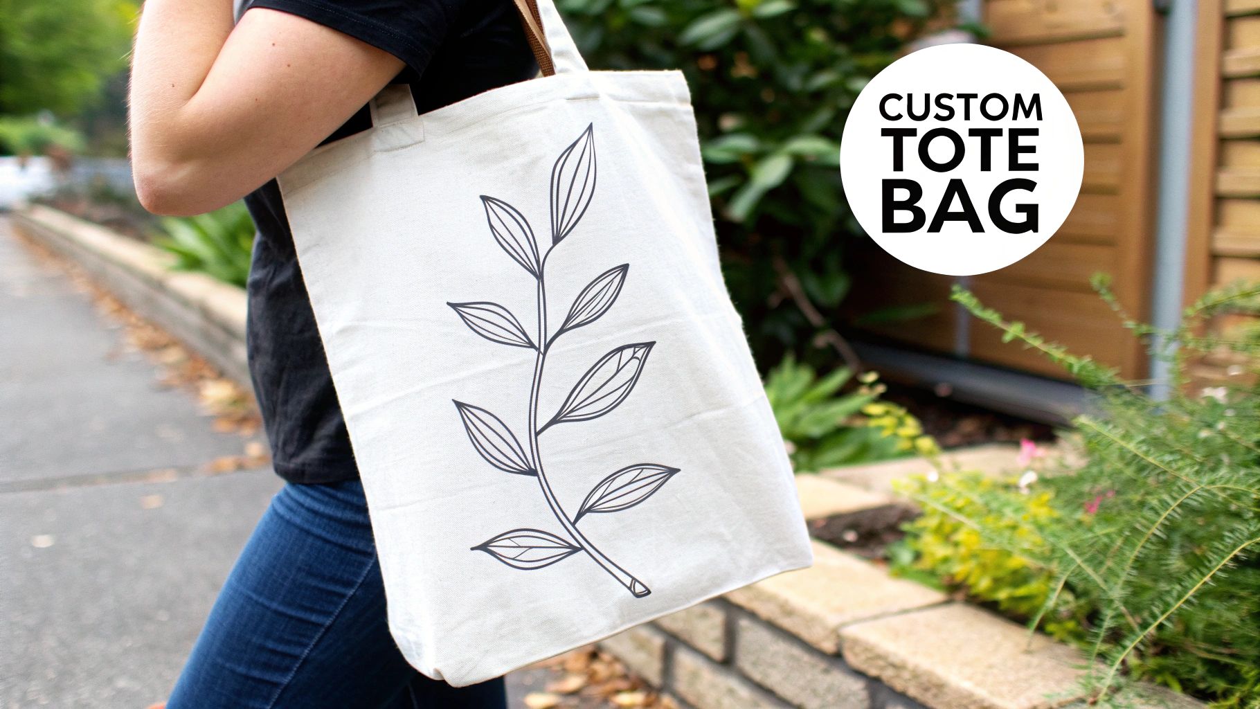 Hand-Embroidered Tote Bag with Simple Motif