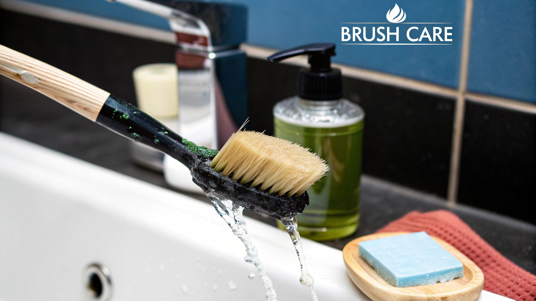 A person cleaning paint by numbers brushes in a jar of water