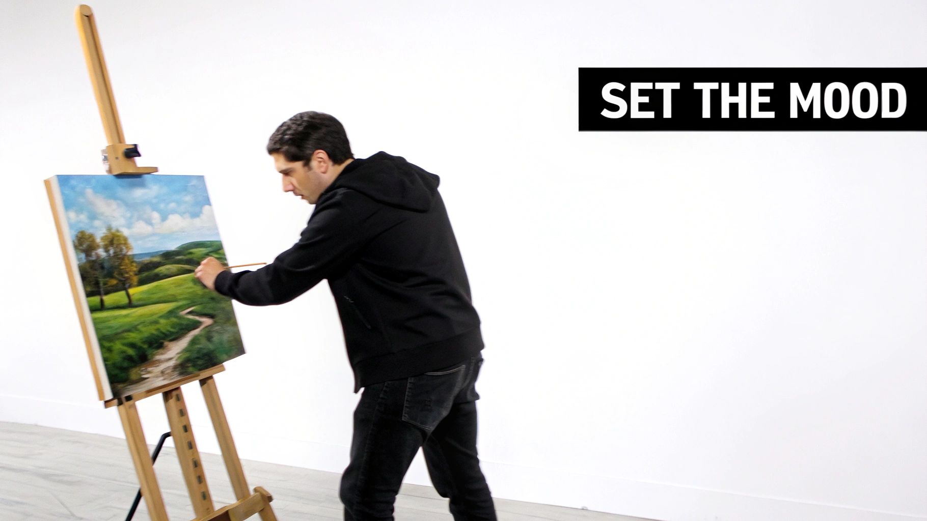 A vibrant, moody landscape painting showing depth with warm and cool colors.