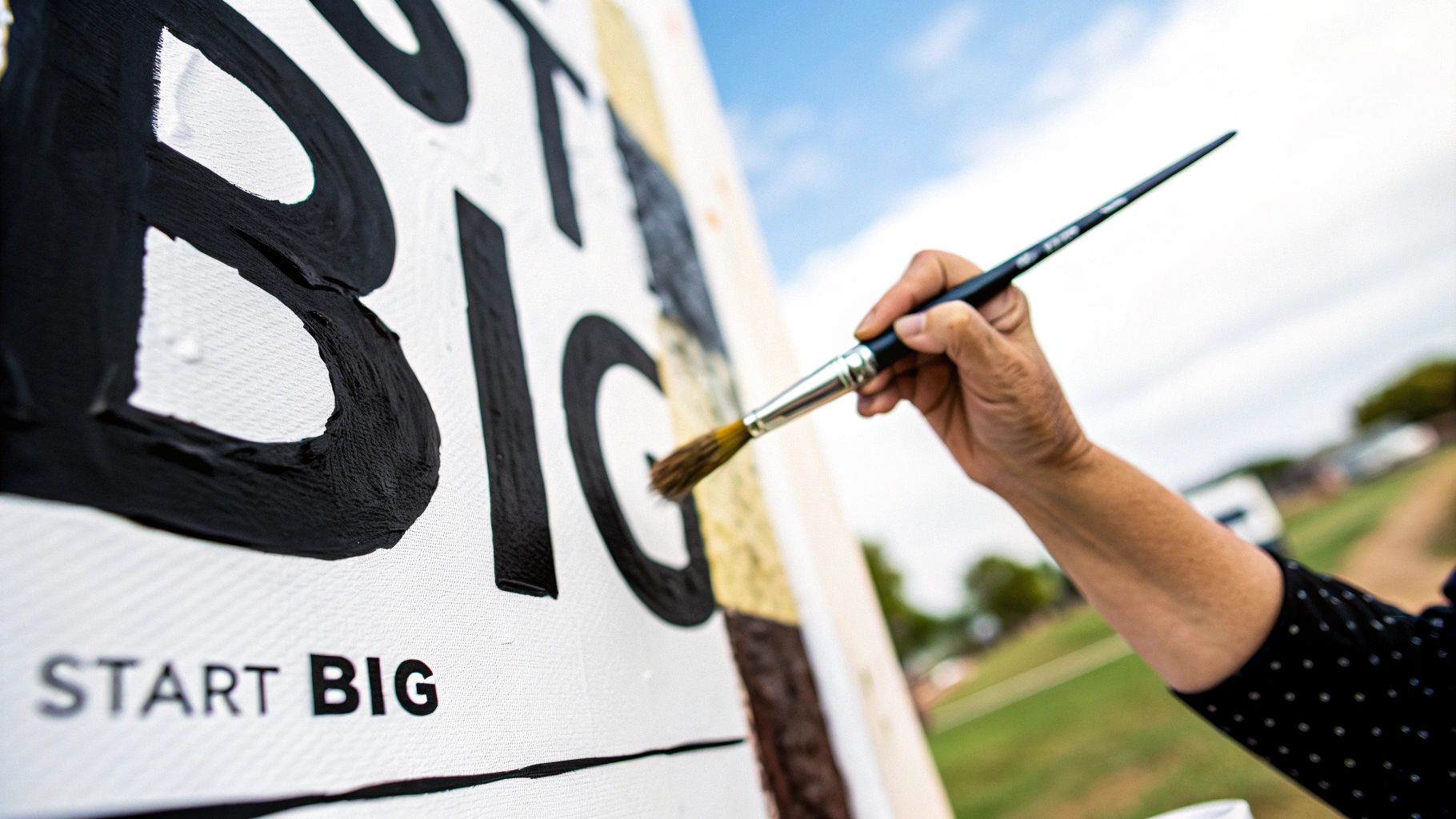 A paint-by-number canvas showing a landscape where the large sky and water areas are painted first, with smaller details left to be filled in.