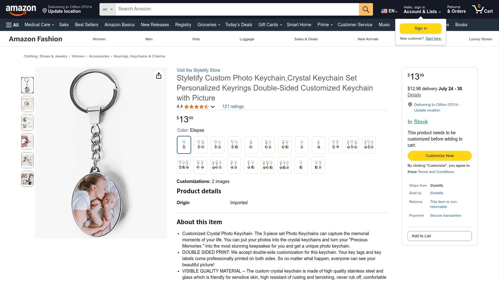 Amazon (Styletify Custom Photo Keychain)