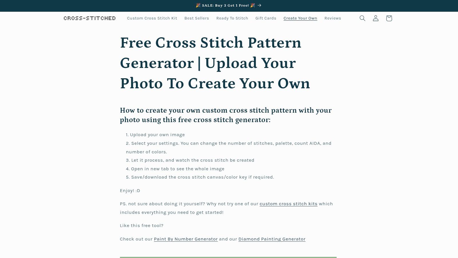 Free Cross Stitch Pattern Generator tool interface