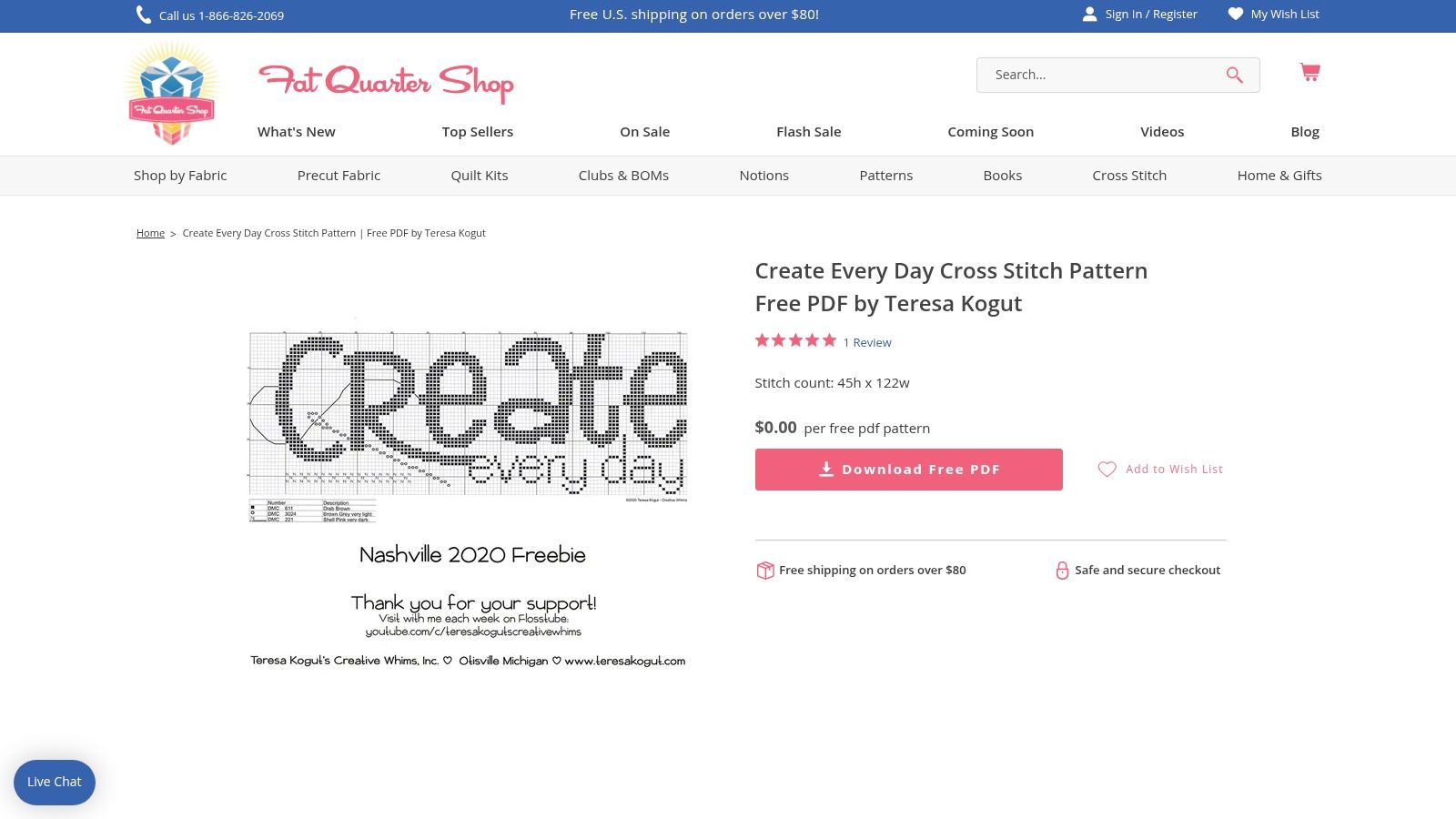 Fat Quarter Shop – Free Cross-Stitch PDFs (US retailer)