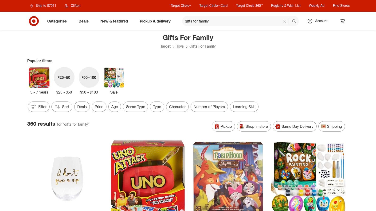 Target – "Gifts for Family" category (with same-day options)