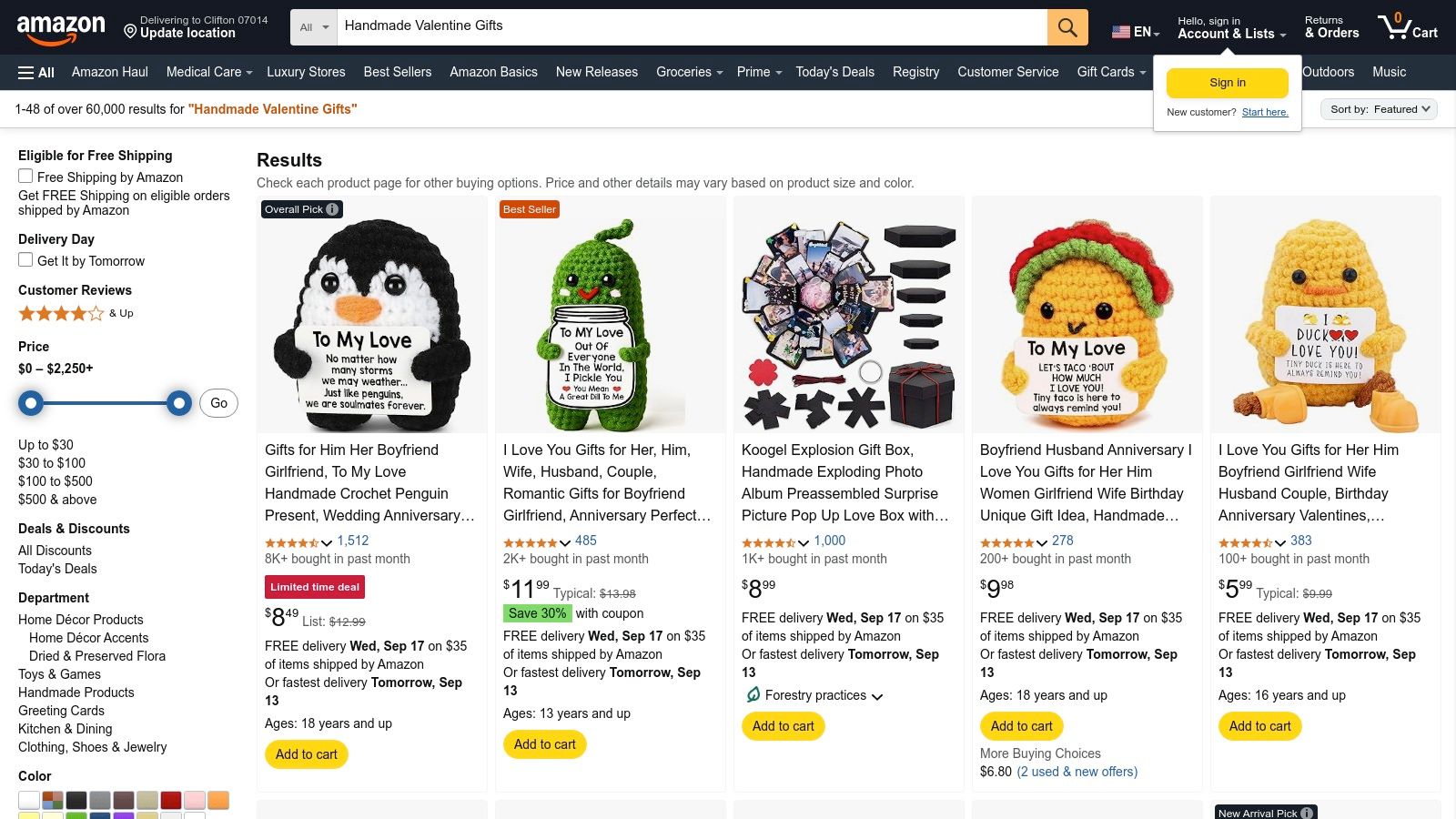 Amazon (Handmade/Valentine’s selections)