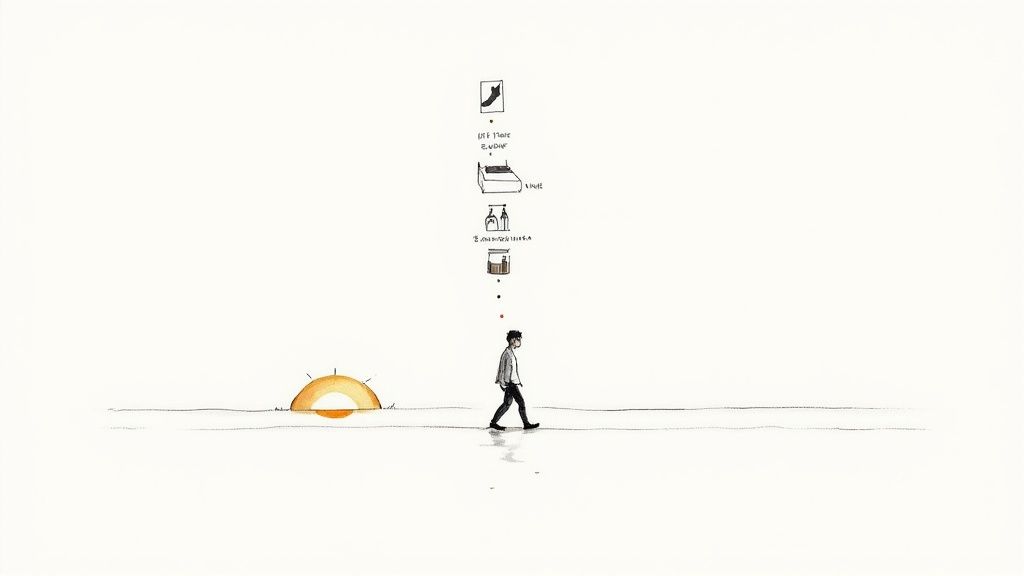 A person enjoying a walk in a sunlit park, representing positive lifestyle changes.