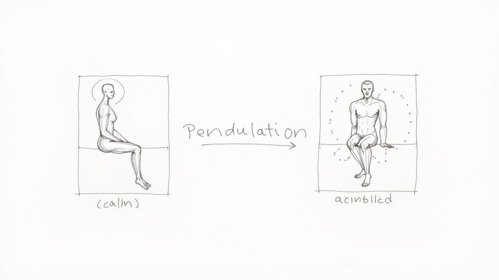 A person practicing a mindful, gentle movement in a calm, sunlit room.
