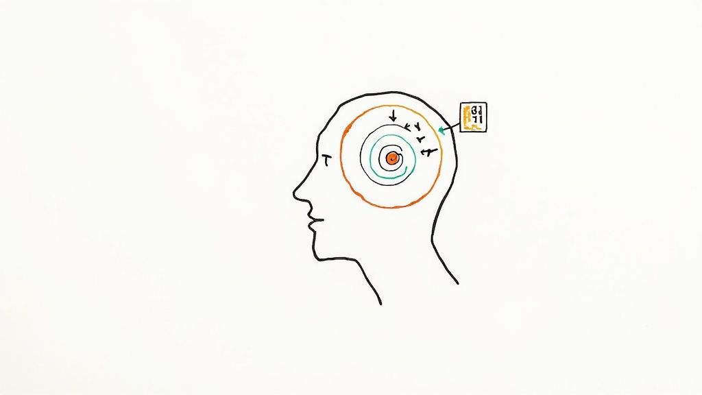 A person sitting calmly with eyes closed, visualizing glowing neural pathways in their brain, representing mental rewiring for focus.
