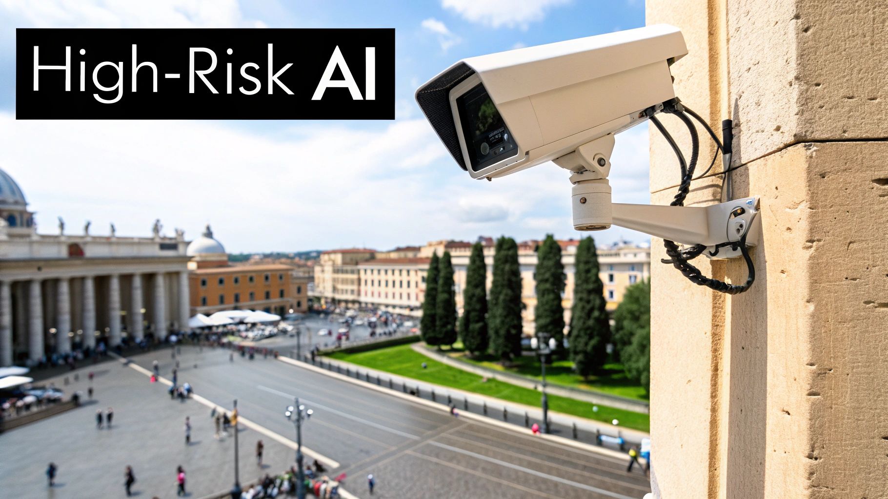 Diagram showing a complex decision tree with gears and human icons, symbolizing AI risk classification.