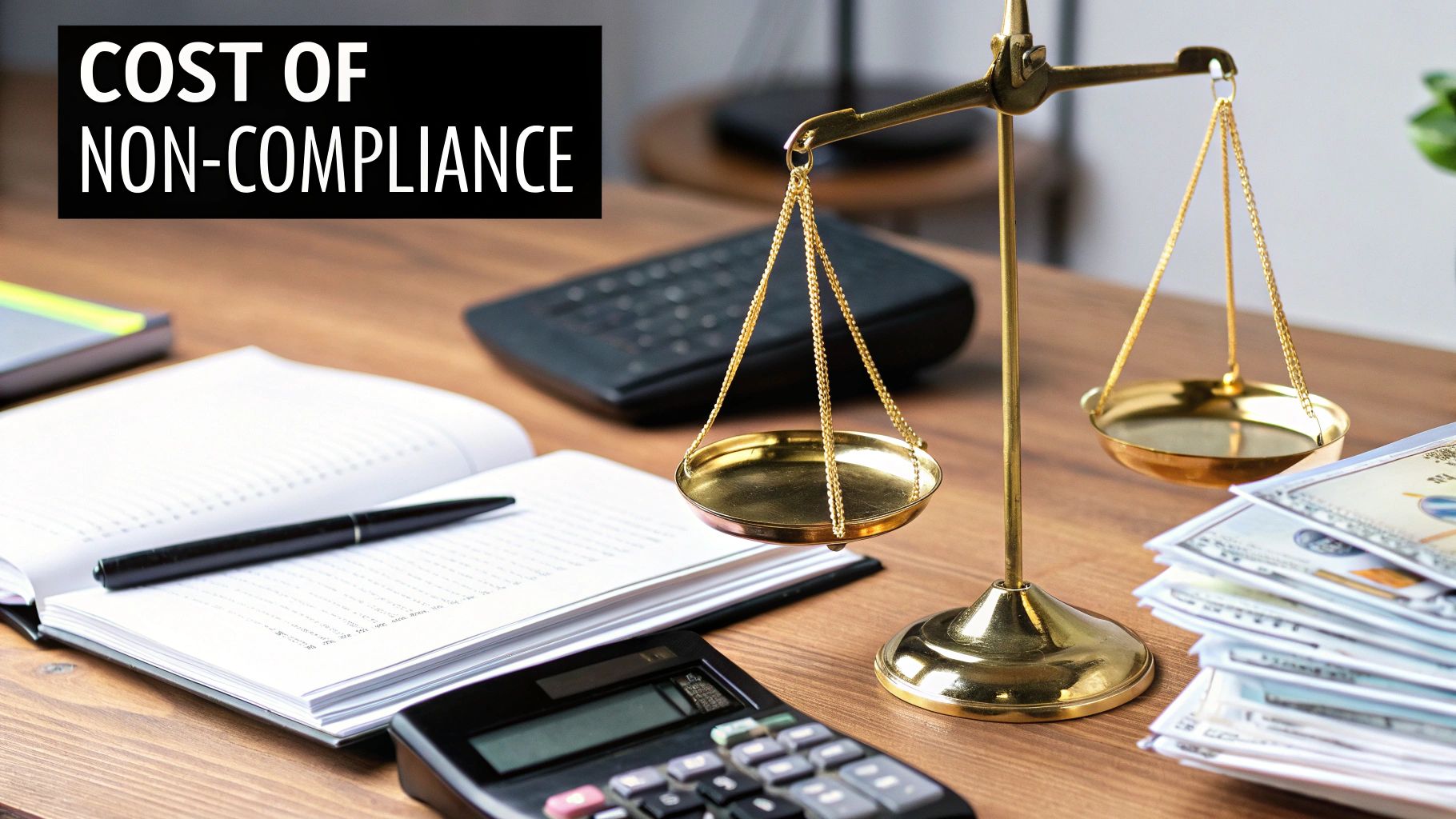 A gavel and a warning sign symbolizing legal penalties for AI non-compliance