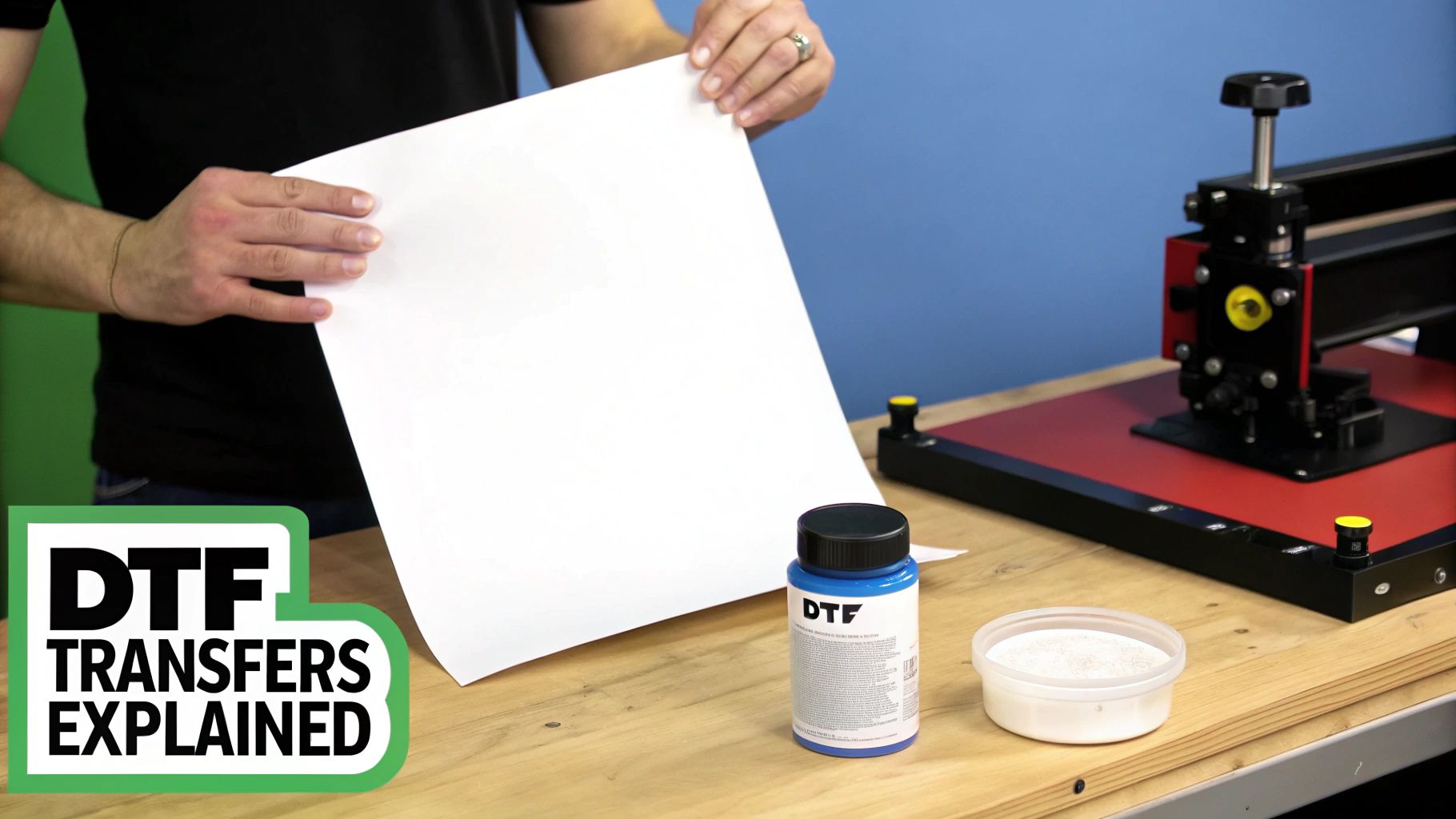 A DTF transfer being peeled off a custom-designed t-shirt, showing vibrant colours and sharp detail.